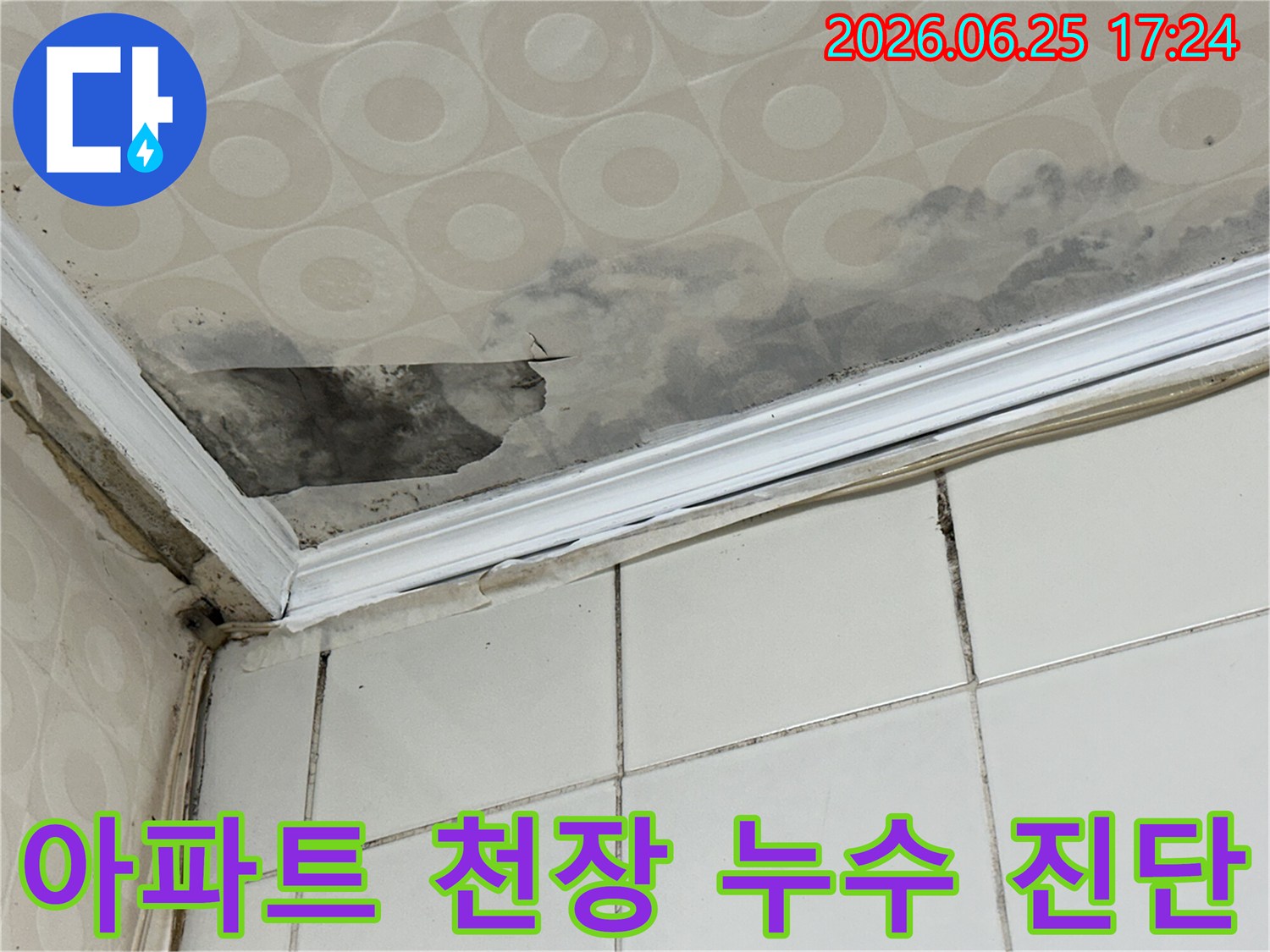 아파트-내부-천장에-발생한-누수-흔적과-그로-인한-곰팡이-오염-상태