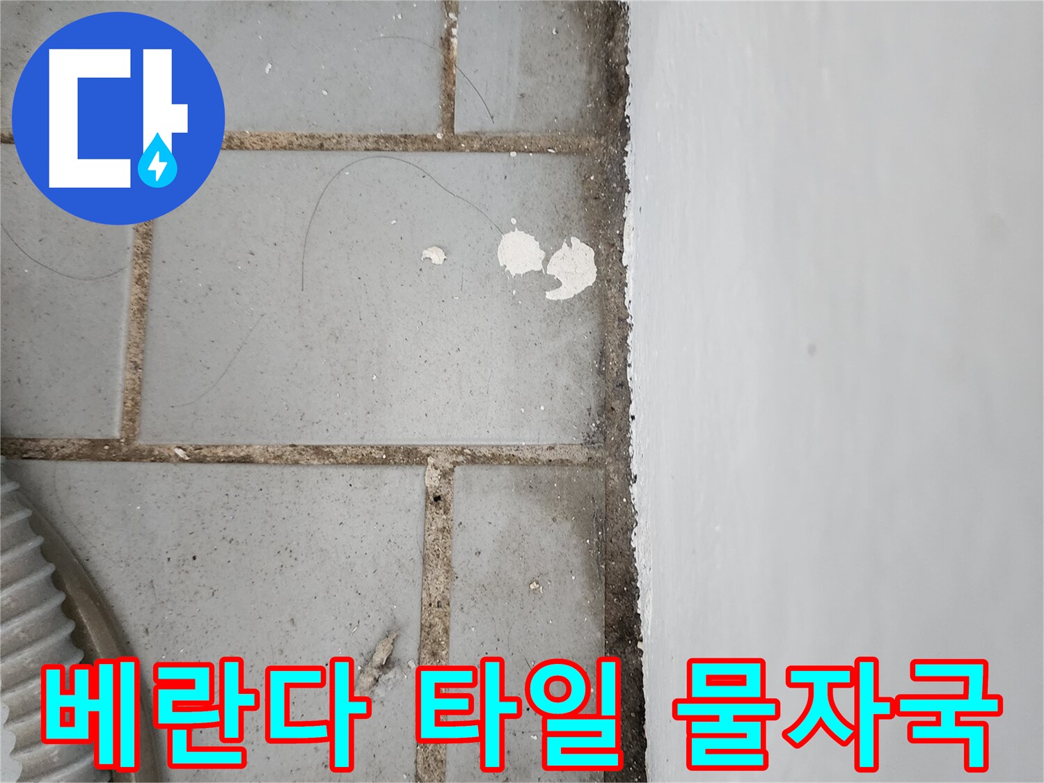 도봉구 아파트 베란다 타일 사이의 누수 흔적과 곰팡이 상태