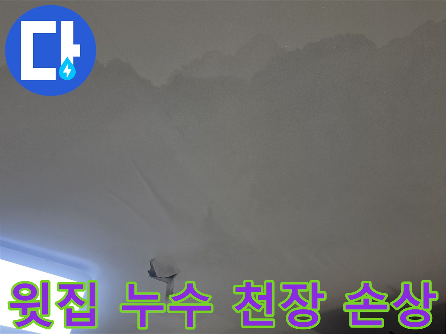누수로-인한-천장-손상과-곰팡이-징후가-명확하게-드러나는-주택-내부-사진입니다