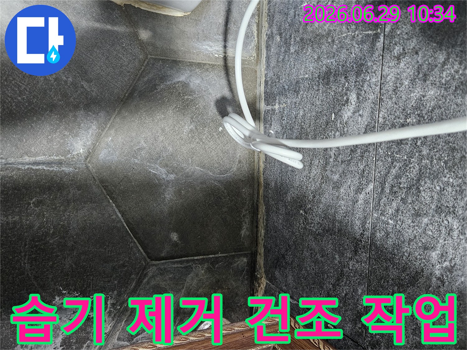 노원구-중계동-아파트-화장실-바닥-누수-발생-후-습기-제거-및-건조-작업-진행-모습