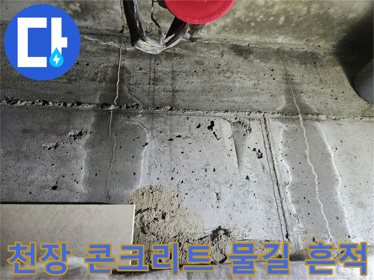 안양 아파트 화장실 천장 슬래브에 형성된 백화 현상과 습기 자국
