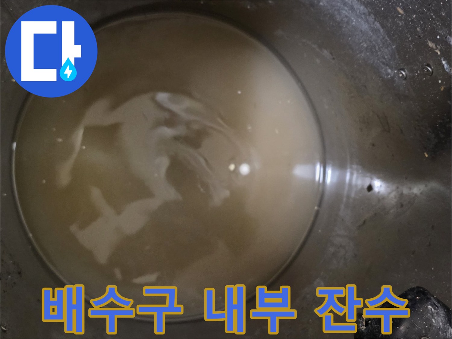 스테인리스-배수통에-고여있는-불투명한-잔수