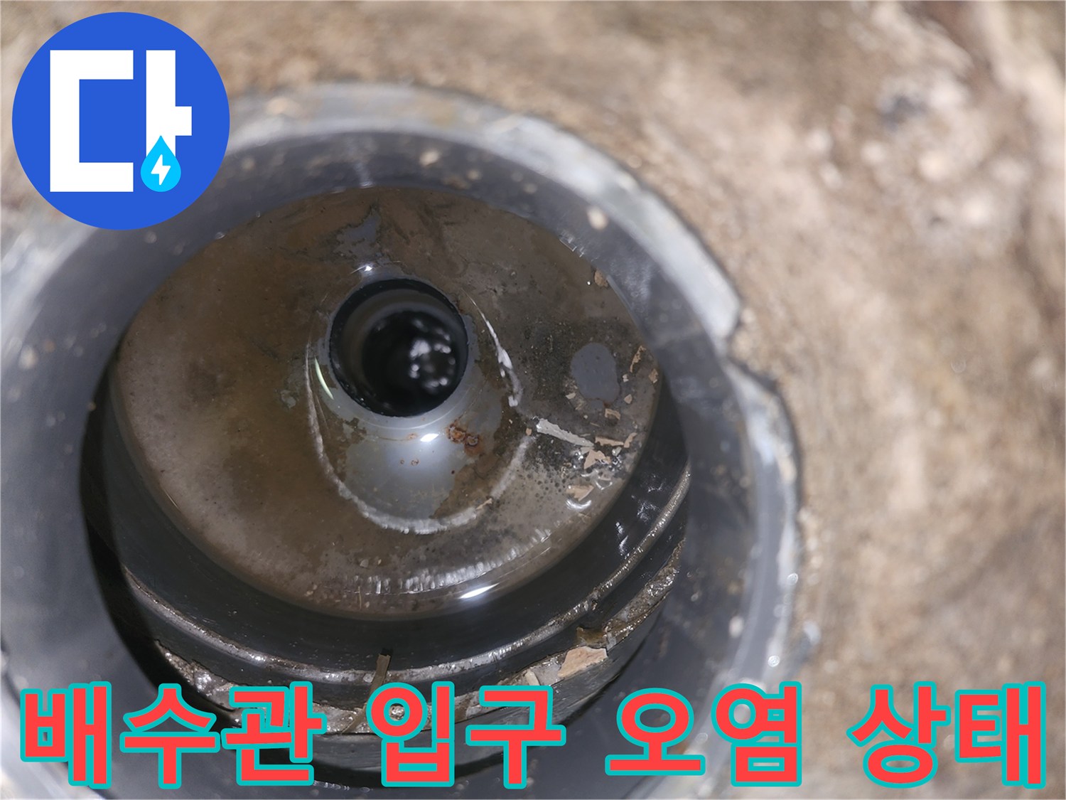 배수관 주변에 뭉쳐있는 이물질과 찌꺼기 현장 사진