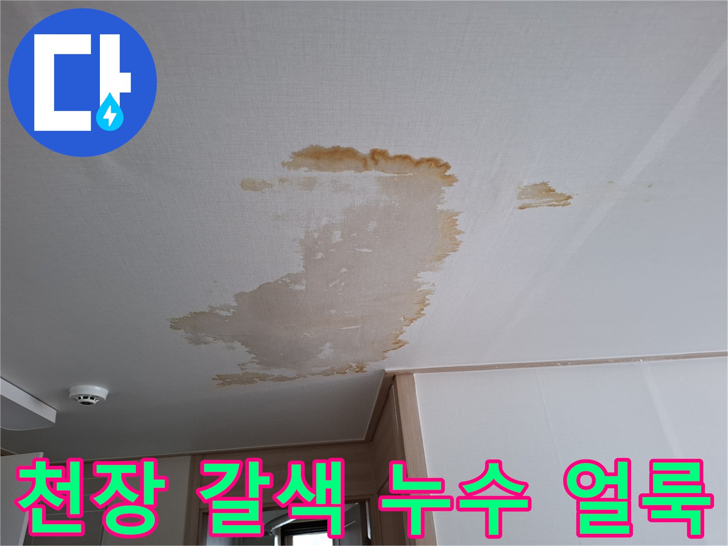 천장에 번진-갈색의-누수 흔적