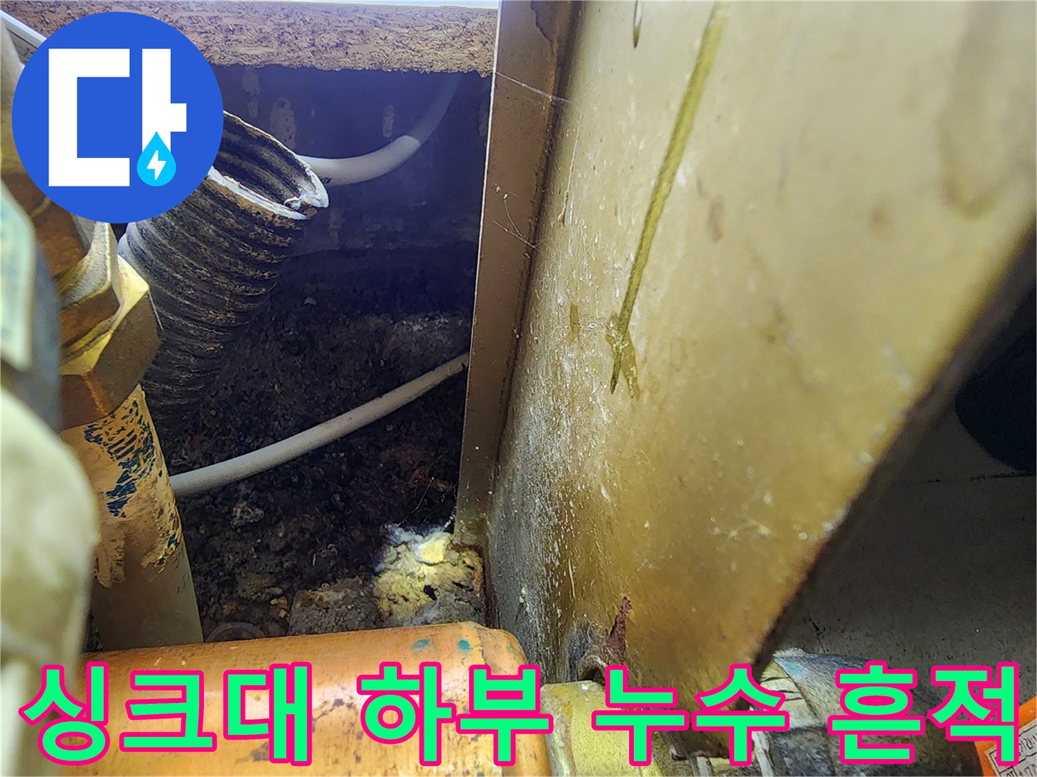 분당 싱크대 하부장 내부-배관 연결 부위의 습기와 오염 확인
