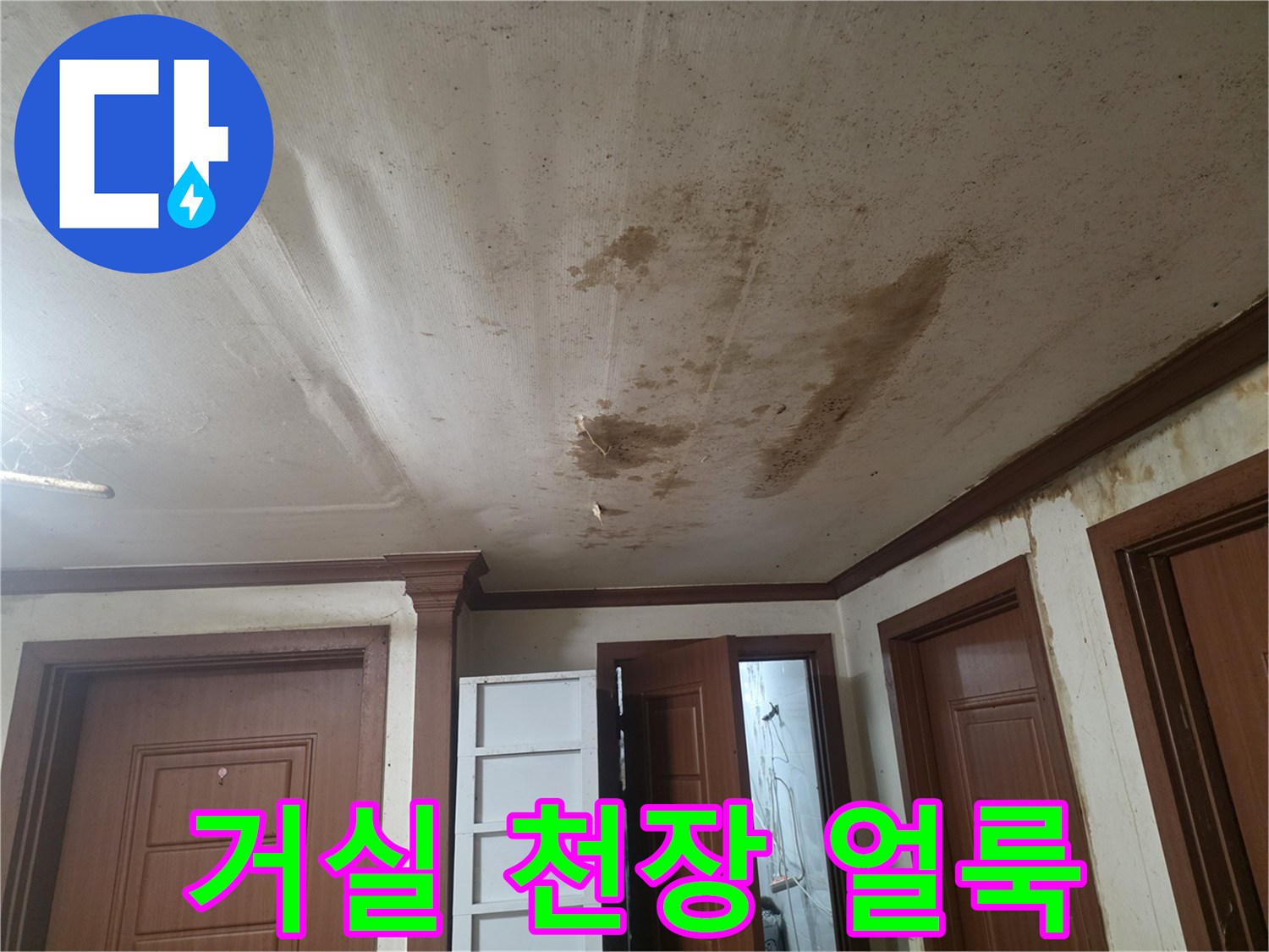 천장-벽지에-퍼진-누수-흔적과-얼룩