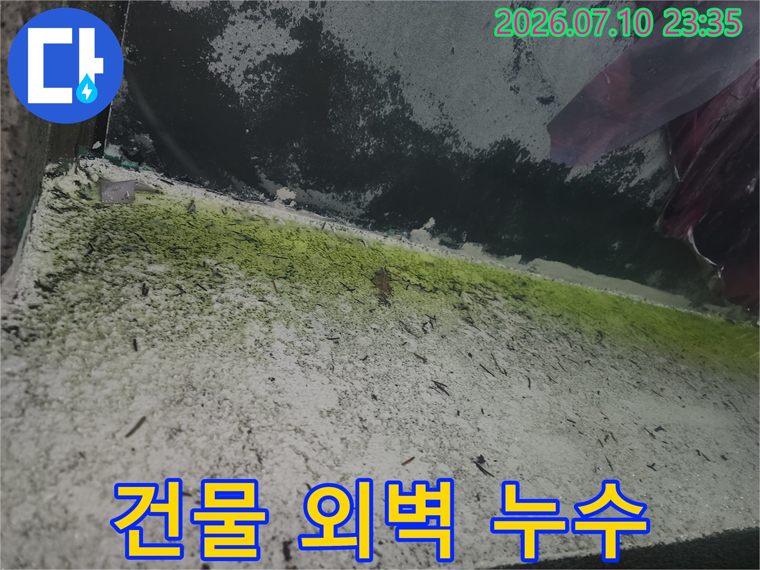 성남시 분당구 건물 외부 누수 현상 확인 사진, 누수 발생 위치