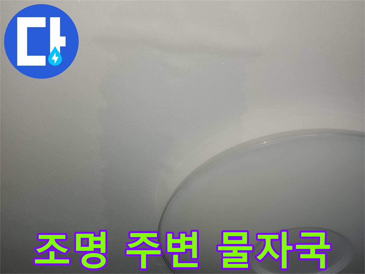 천장등 아래로 번진 누수 흔적 - 육안 조사 결과