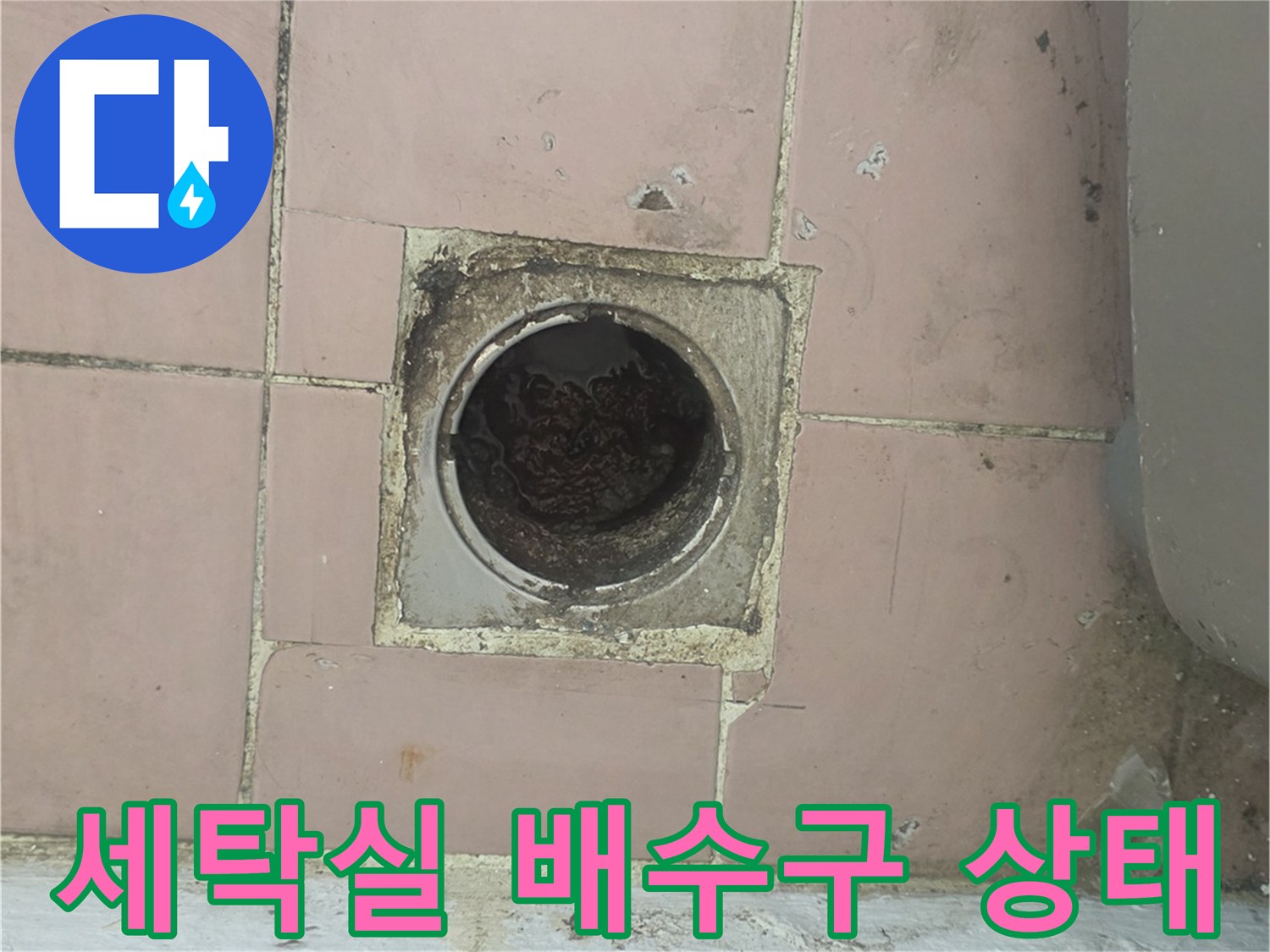 이천 사동리 세탁실 바닥 배수구 주변의 오염된 모습