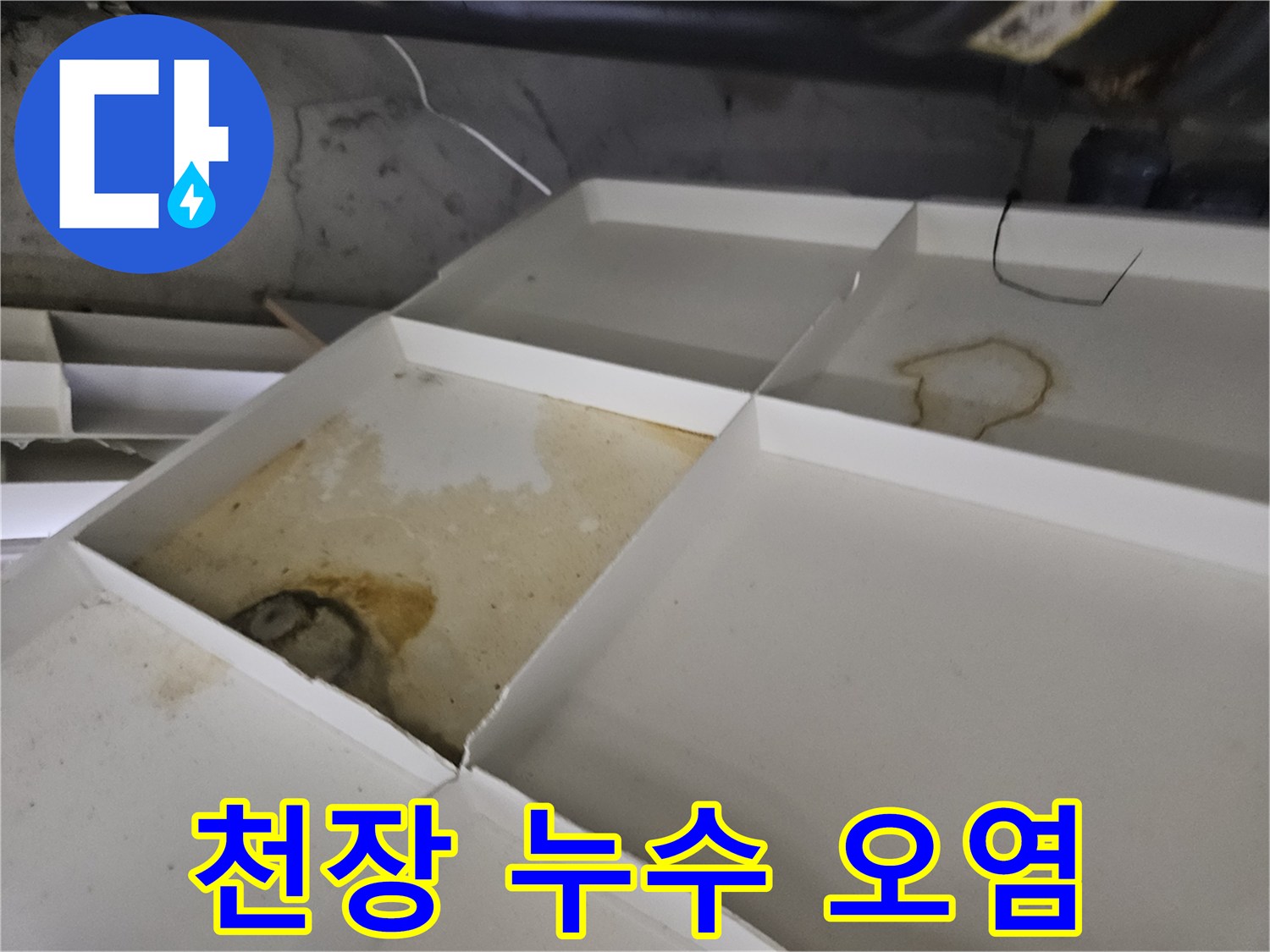 천장 마감재에 나타난 누수 침투 흔적
