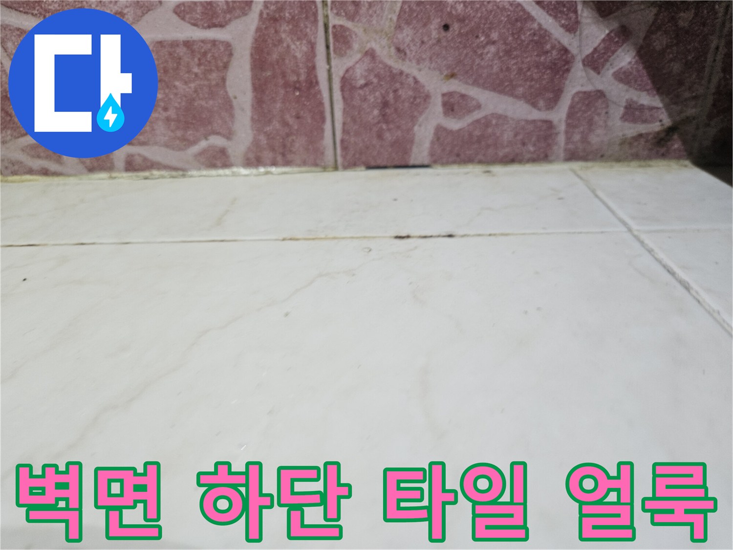 타일 경계 부위의 변색된 흔적 - 수분 침투 여부 확인용 사진