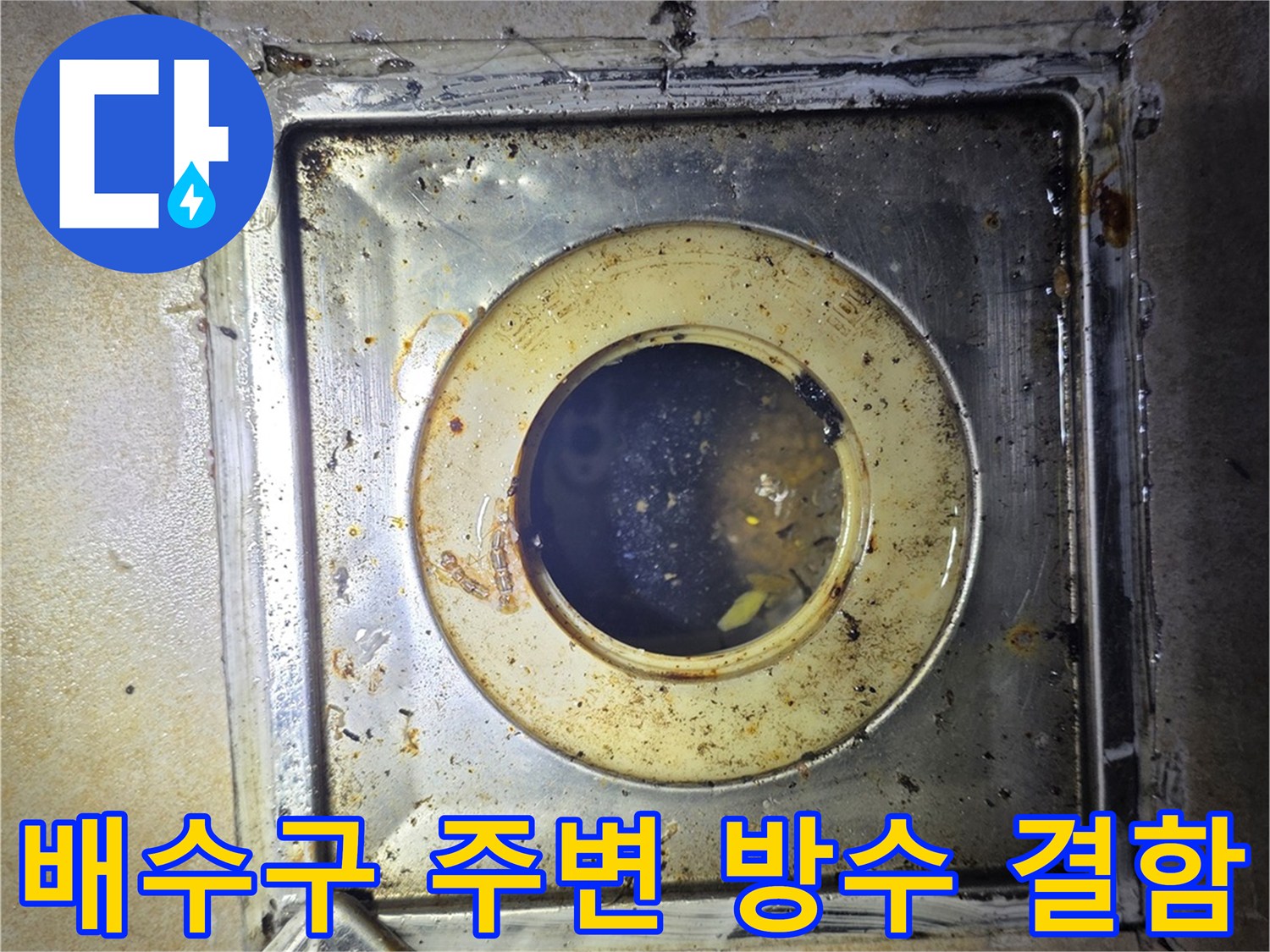 물샘 증상이 나타난-화장실 배수구 유가 부위