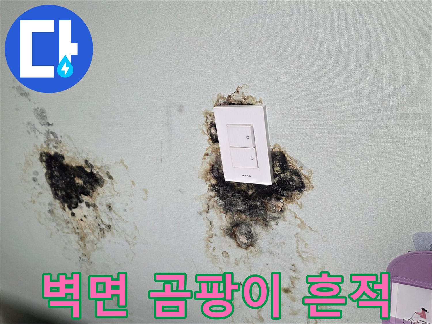 화장실 스위치 주변-심한 곰팡이와 물자국 현상