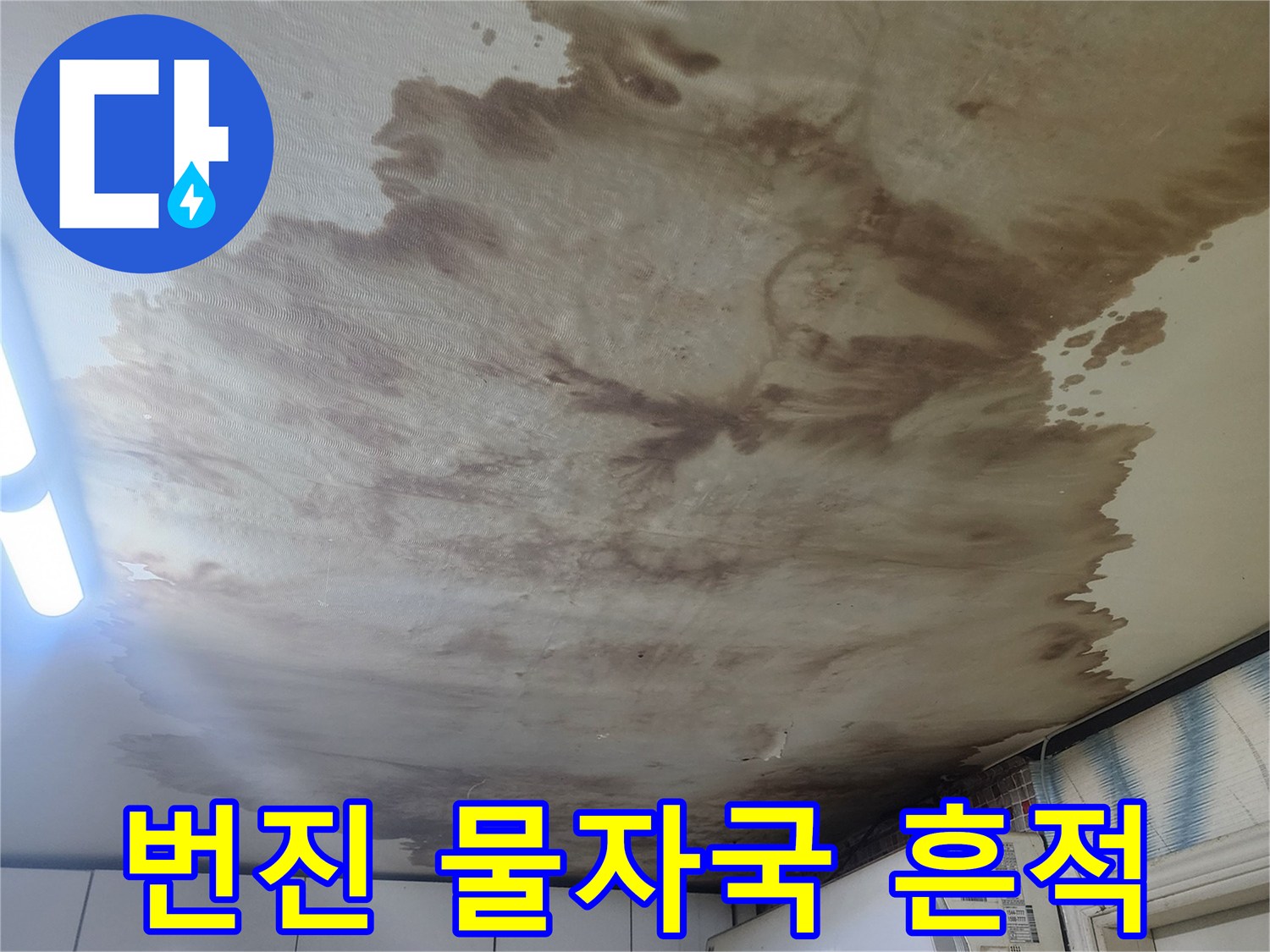 넓은 면적으로 번진 벽지 누수 얼룩