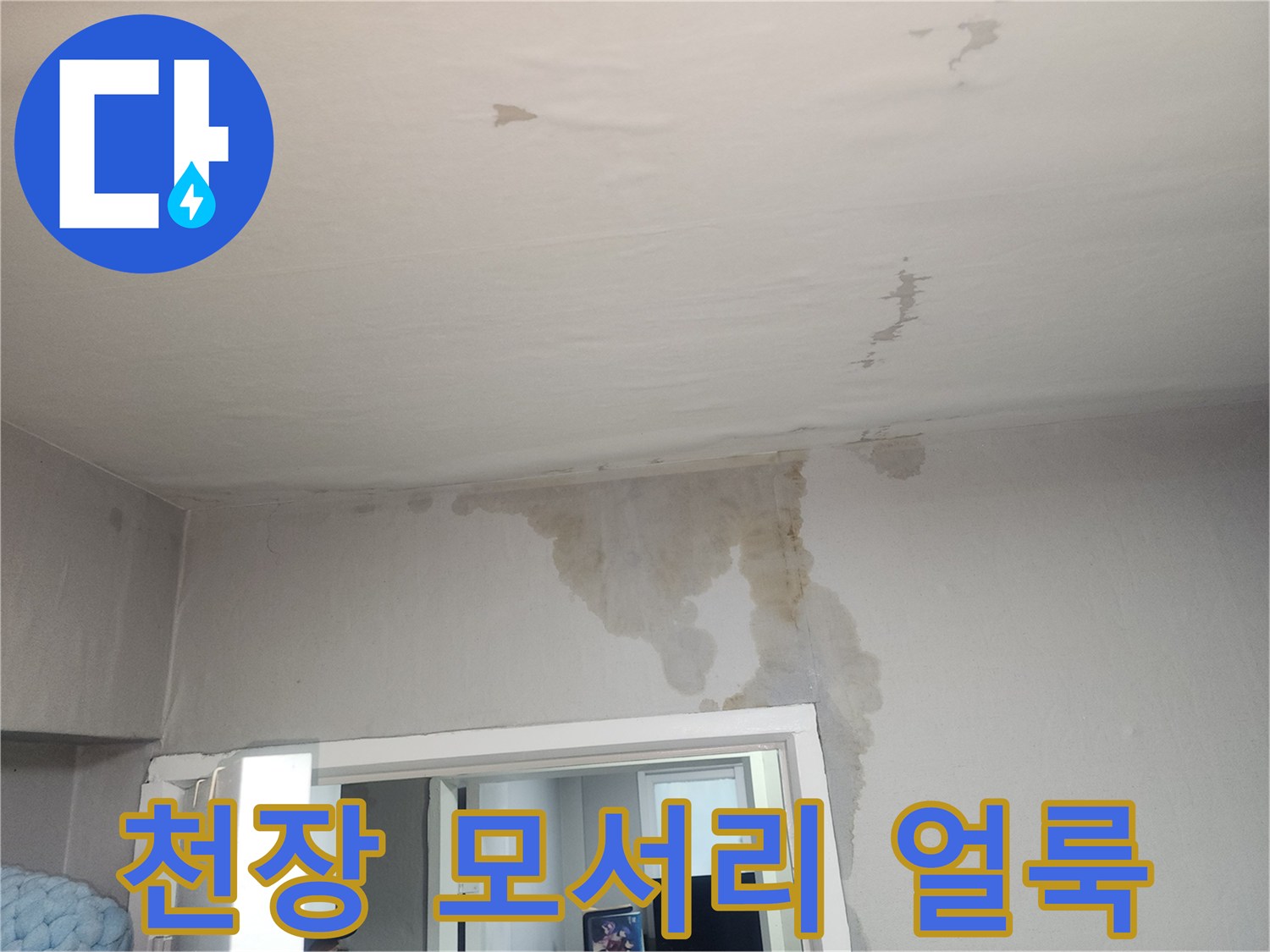천장 경계 부위-누수로 번진 습기 흔적