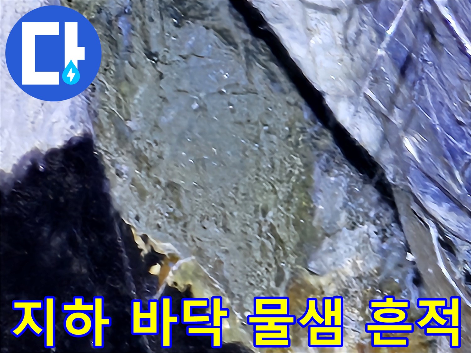 분당 현장 사진-바닥 슬래브 균열 부위의 습윤 상태