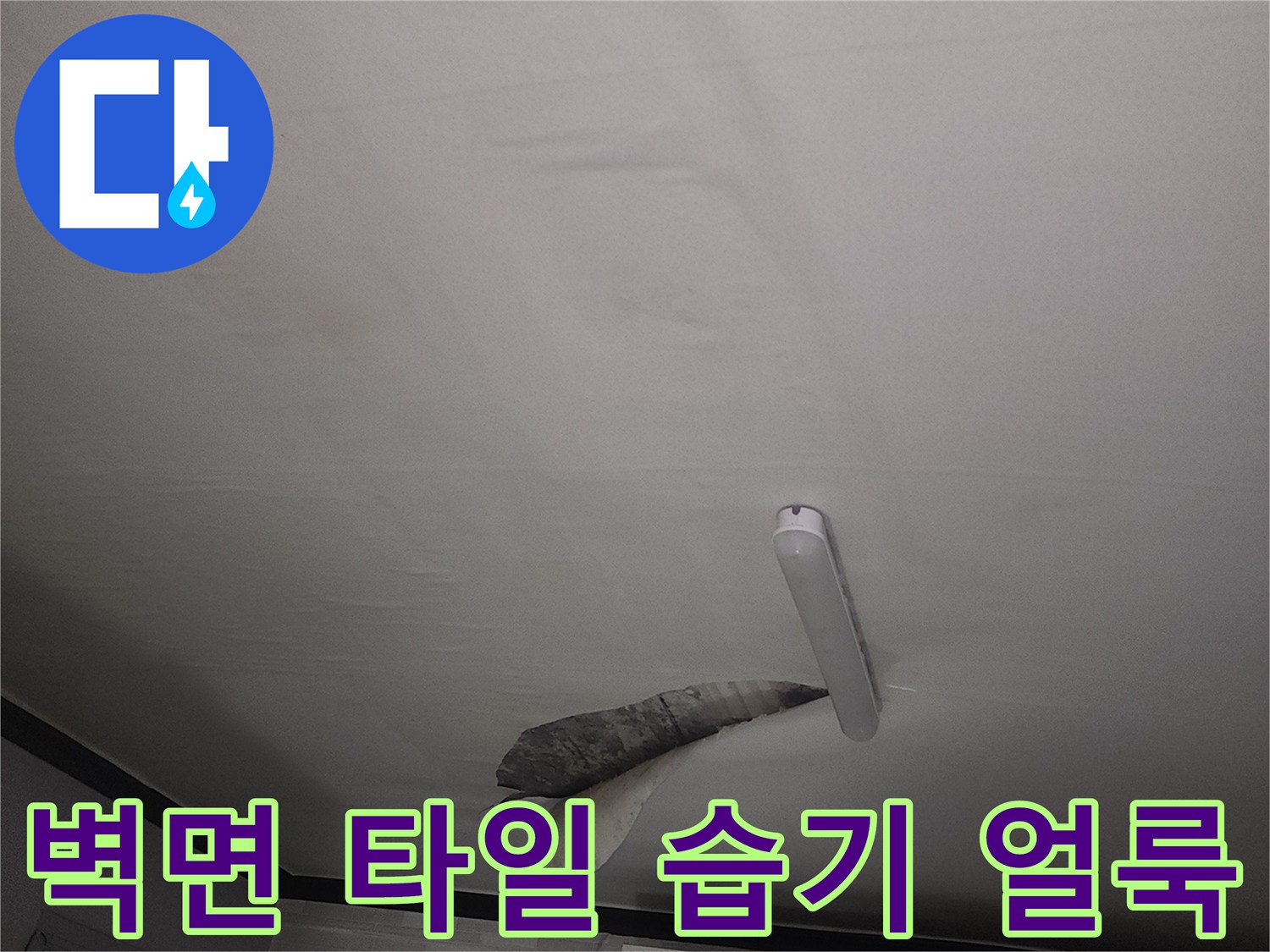 군포 당동 현장-물에 젖어 어두워진 벽체 타일