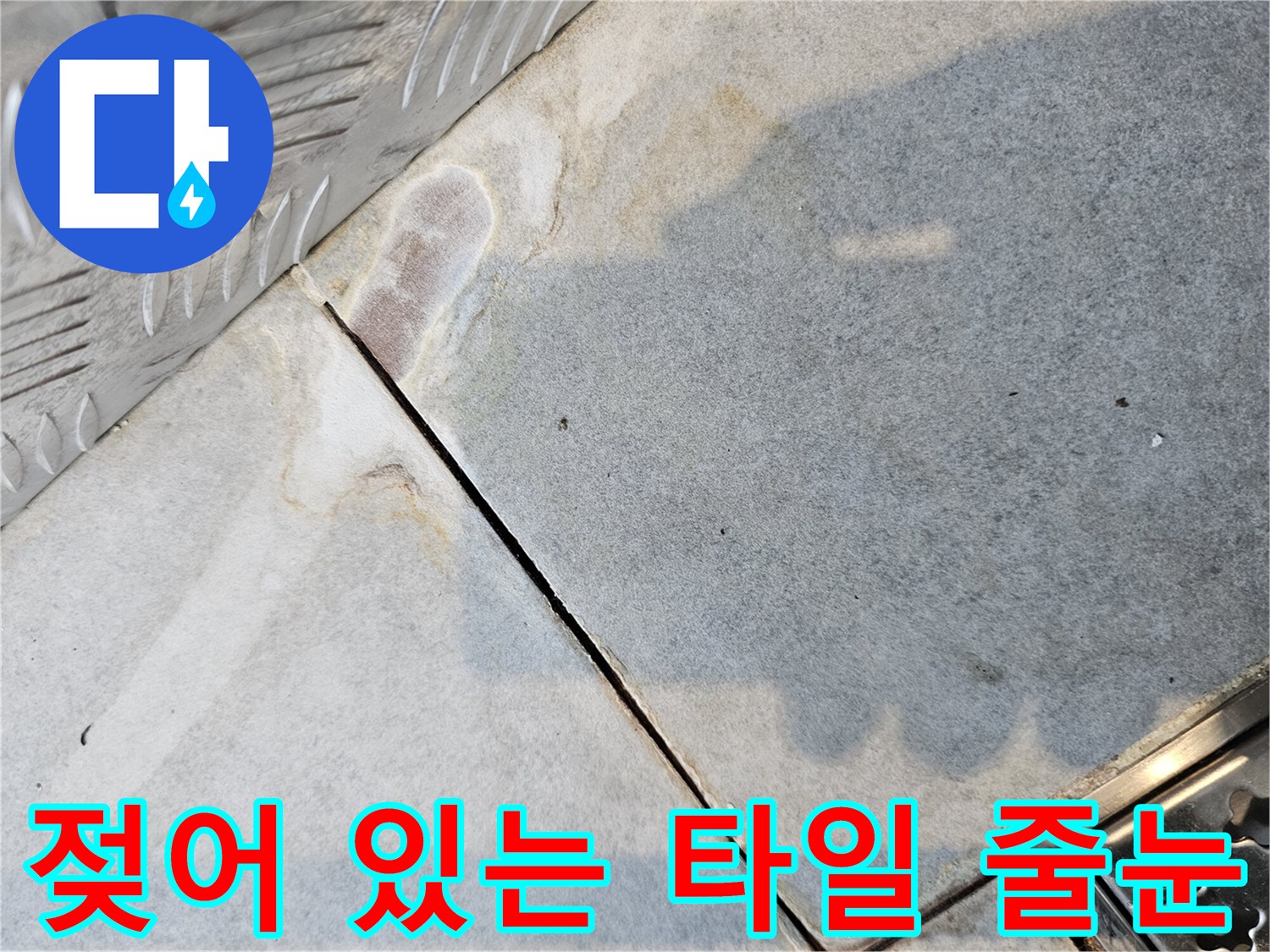 물기 머금은 타일 사이의 변색 부위