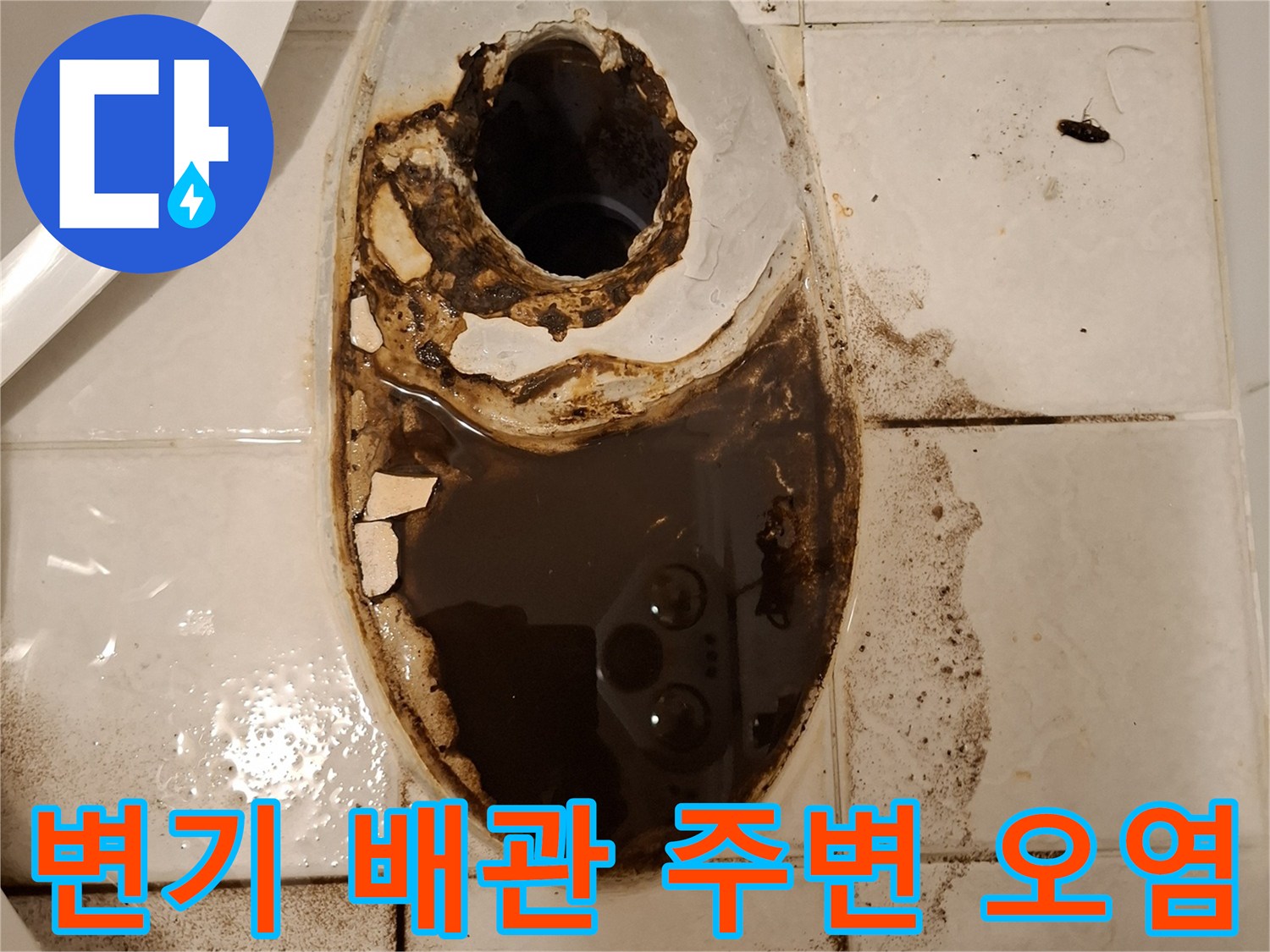 오수관-연결부-주변의-심한-검은색-오염과-물때