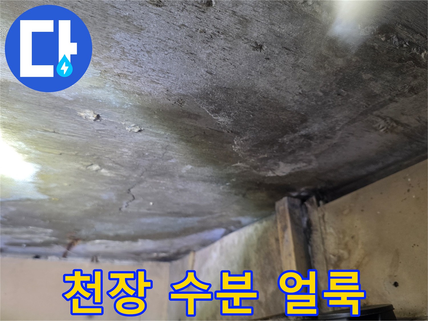 누수 피해를 입은 천장 마감재의 모습