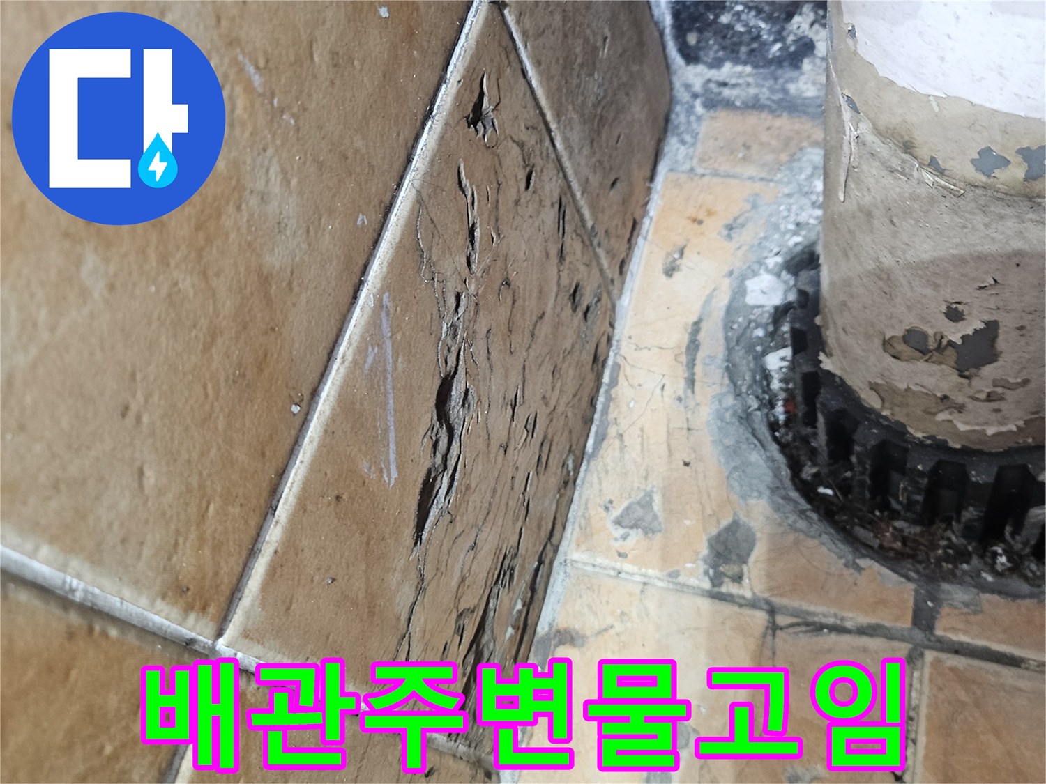 세탁기-배수호스-및-타일-경계부-습기-상태