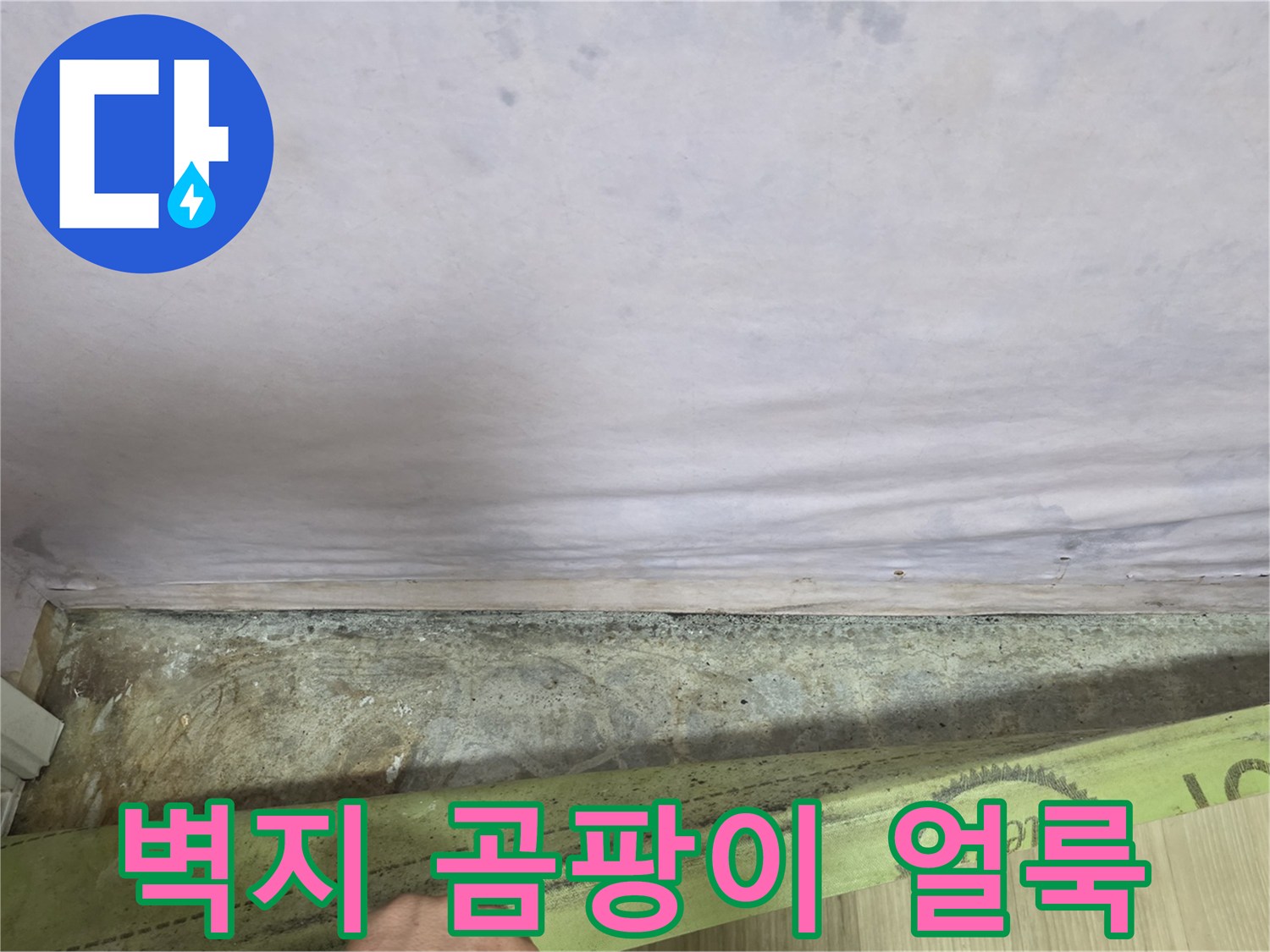 습기로 인해 발생한-벽면 하단부의 어두운 곰팡이 자국
