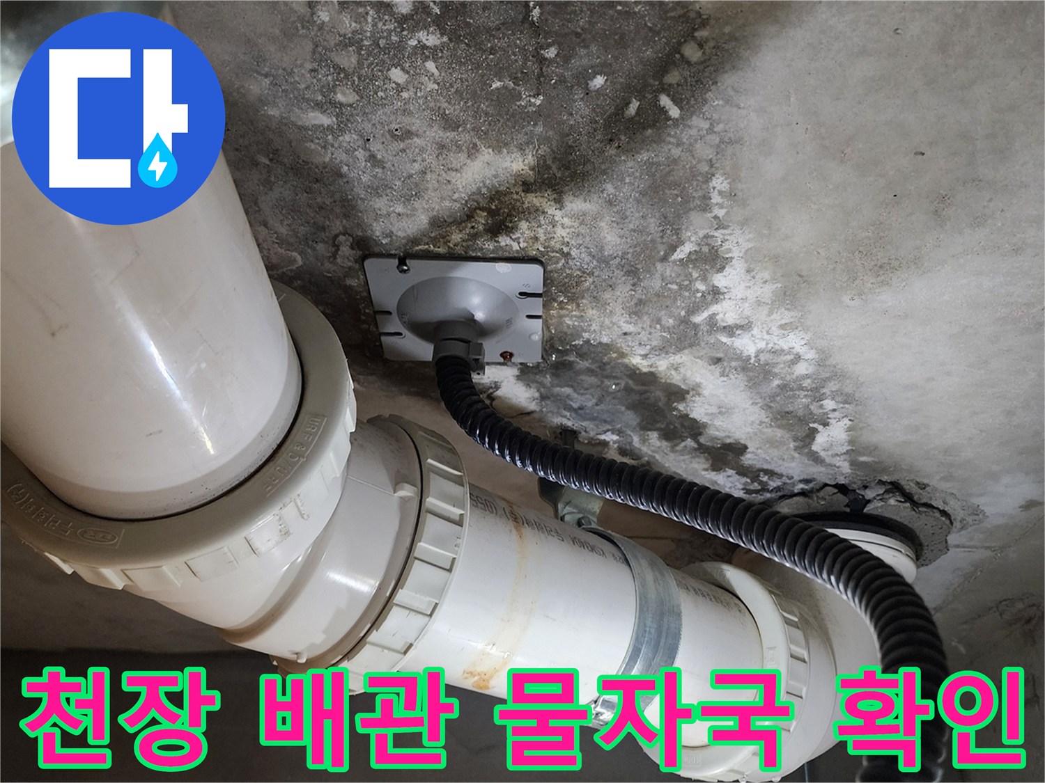 누수가-의심되는-천장-배관-주변의-오염된-상태
