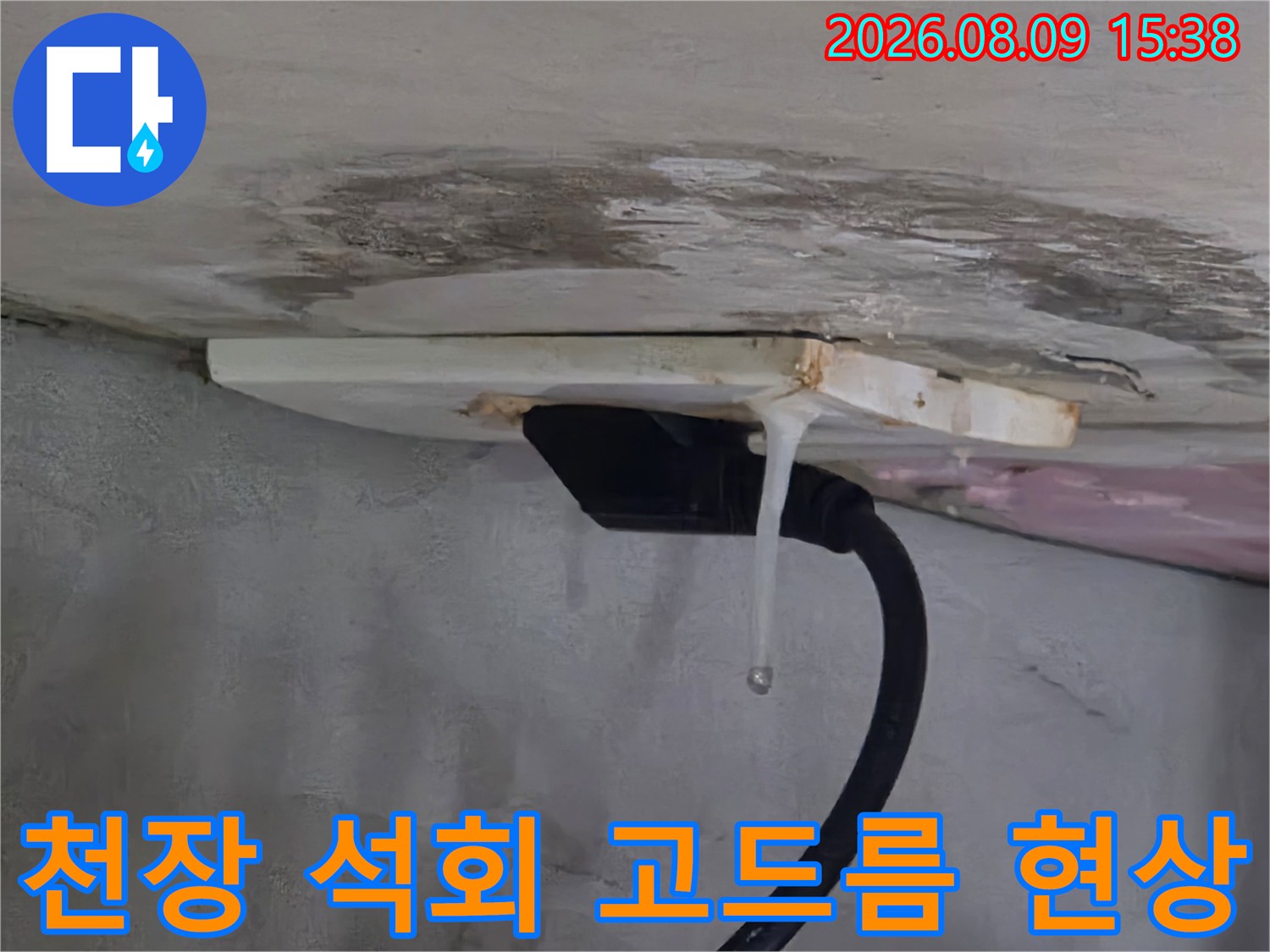 화성 향남 아랫집 천장 점검구 주변에 형성된 하얀 석회 고드름