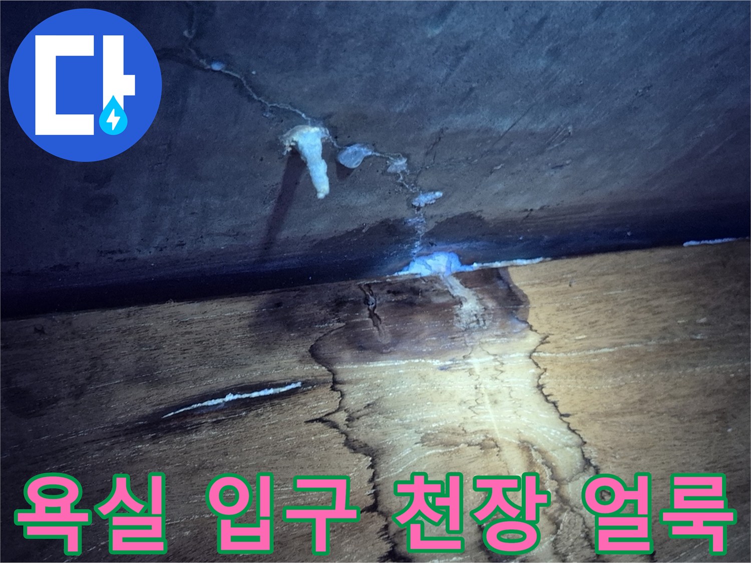 축축하게 젖어 있는-아랫집 욕실 천장 마감재 상태