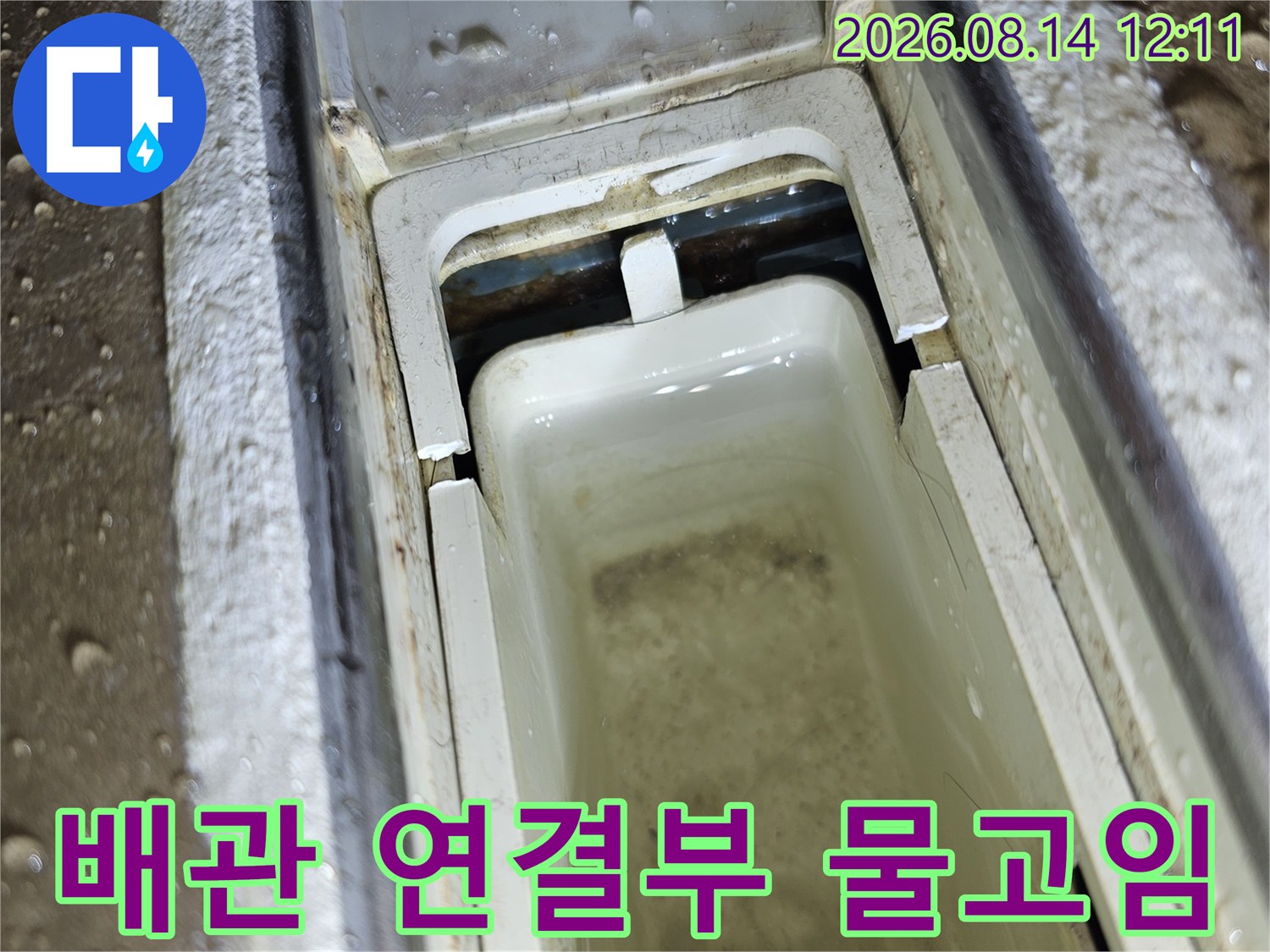 싱크대 배수구 주변에 맺힌 물방울과 습기 상태