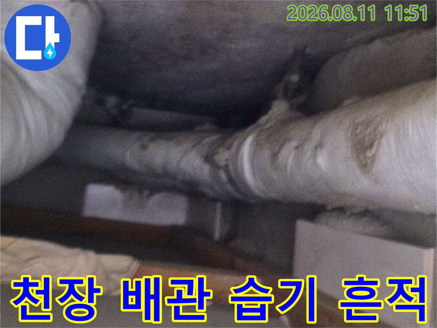 분당 정자동 아파트 베란다 천장 배관의 누수 및 오염 상태