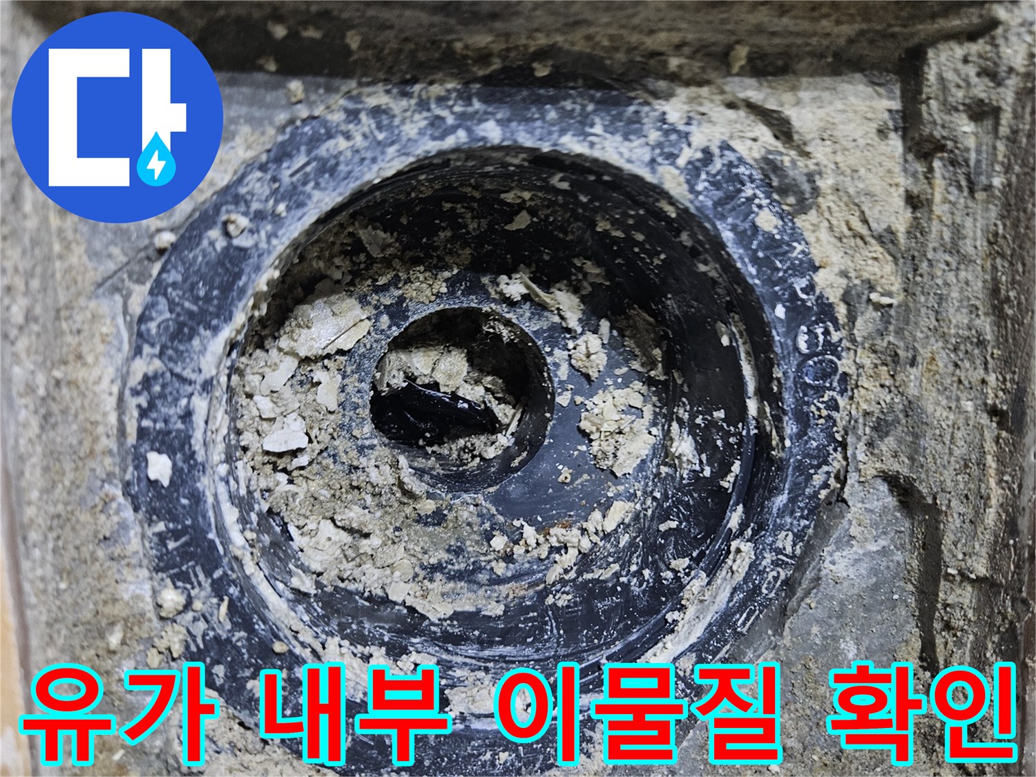 고양시 화장실-배수구 유가 안쪽의 오염된 퇴적물 상태