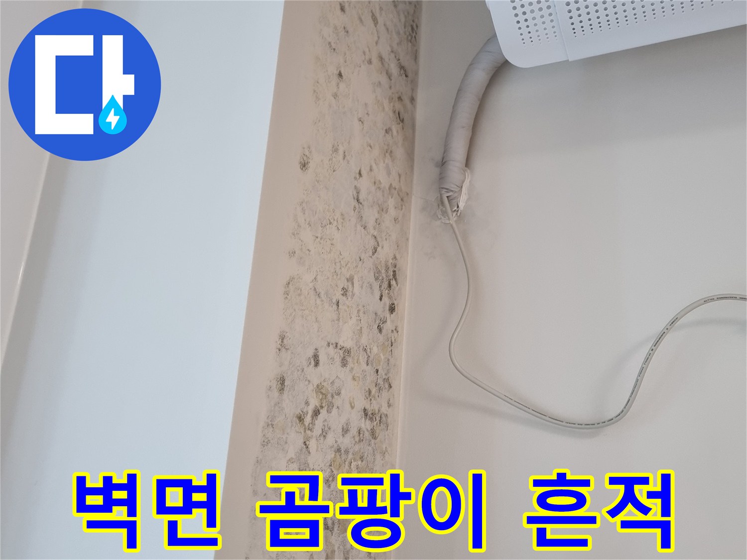에어컨 배관 주변의 습기로 인한 벽면 곰MS 흔적