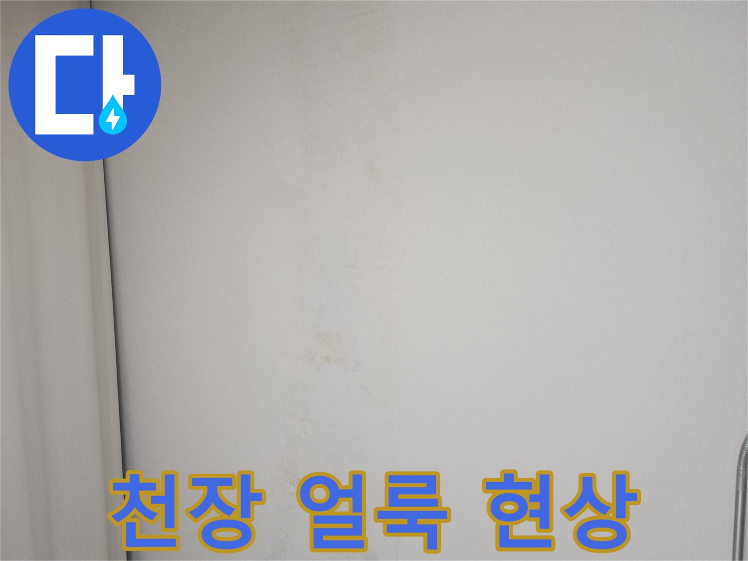 아파트 천장에 발생한 넓은 범위의 누수 흔적과 얼룩