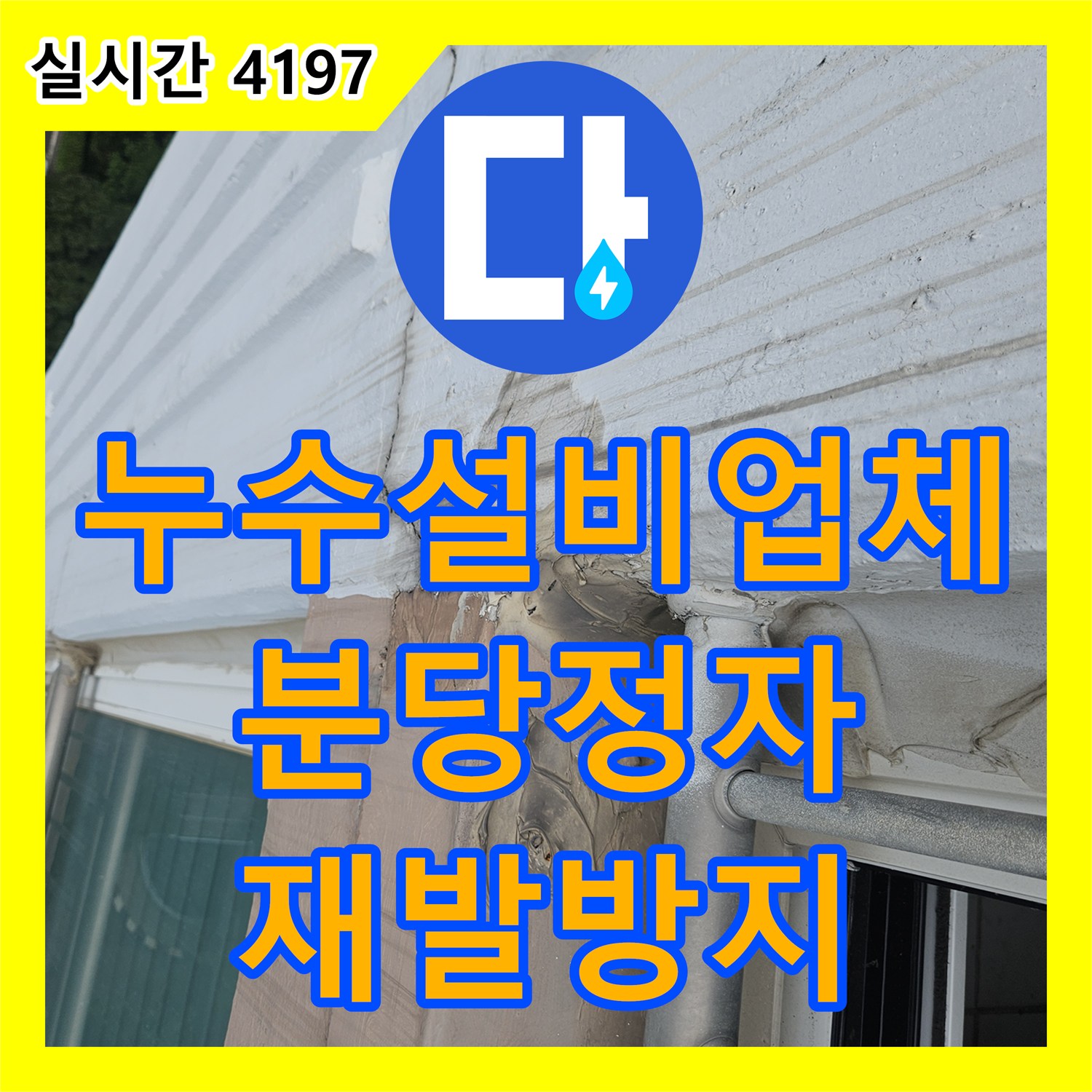 누수설비업체 재발한 베란다 우수관 누수를 해결하기 위해 외벽 균열 보강과 방수 시공을 진행한 성남시 분당구 정자동