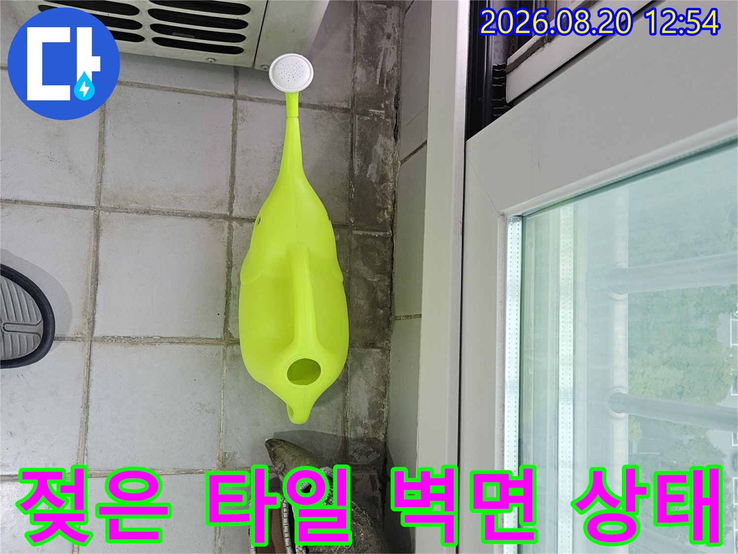 분당 정충동 베란다 우수관 주변 타일의 습기와 변색 현상