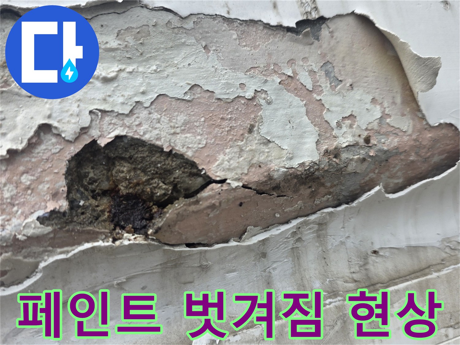 노원구 중계동 건물 내부의 페인트가 심하게 들뜨고 부식된 모습