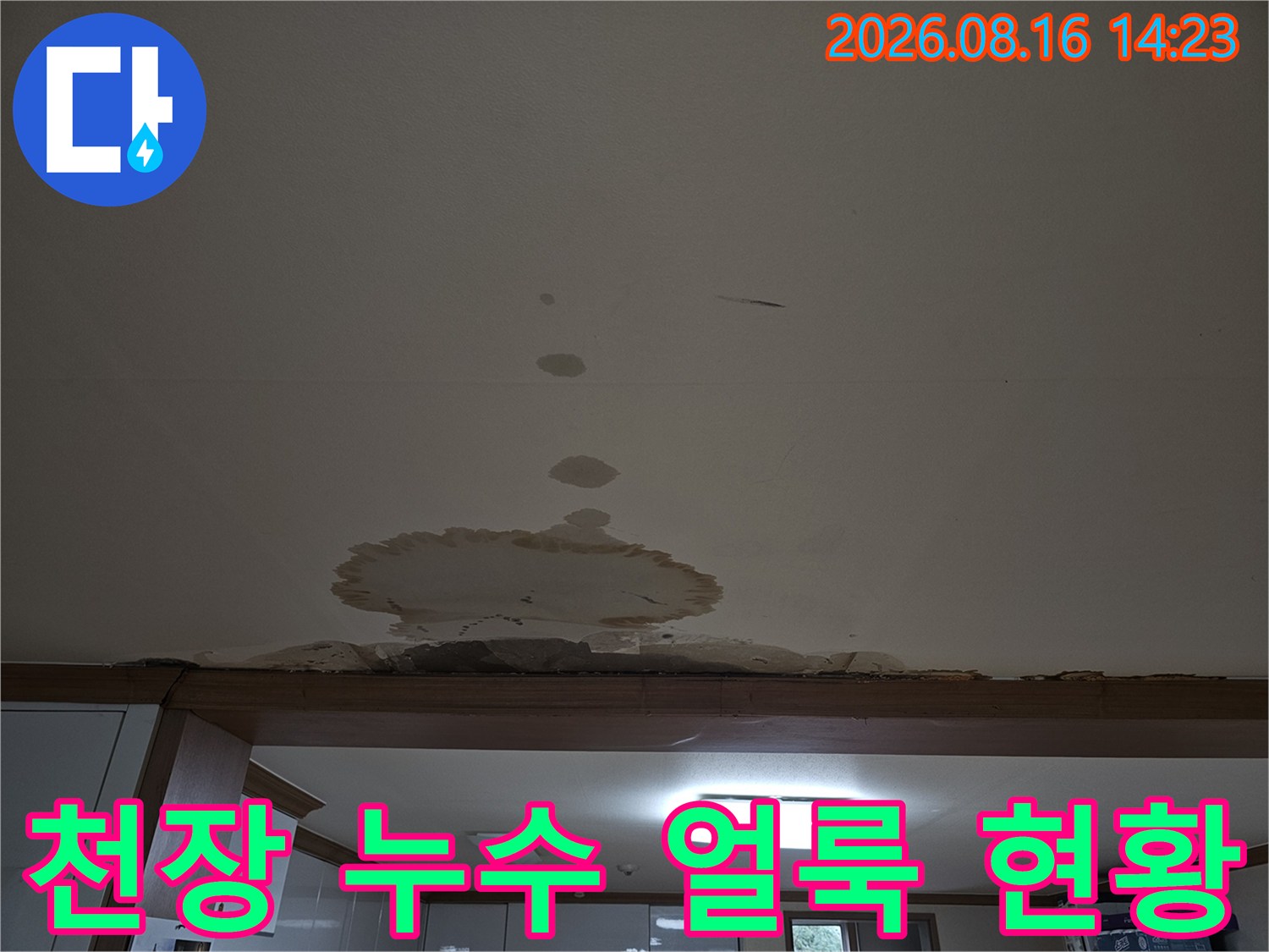 도봉구 아파트 천장-넓게 퍼진 물얼룩과 마감재 탈락 현상