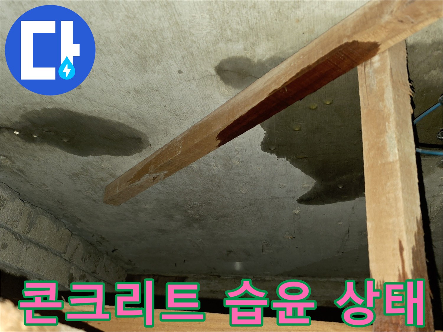 습기로 인해 젖어 있는 빌라 천장 콘크리트 면