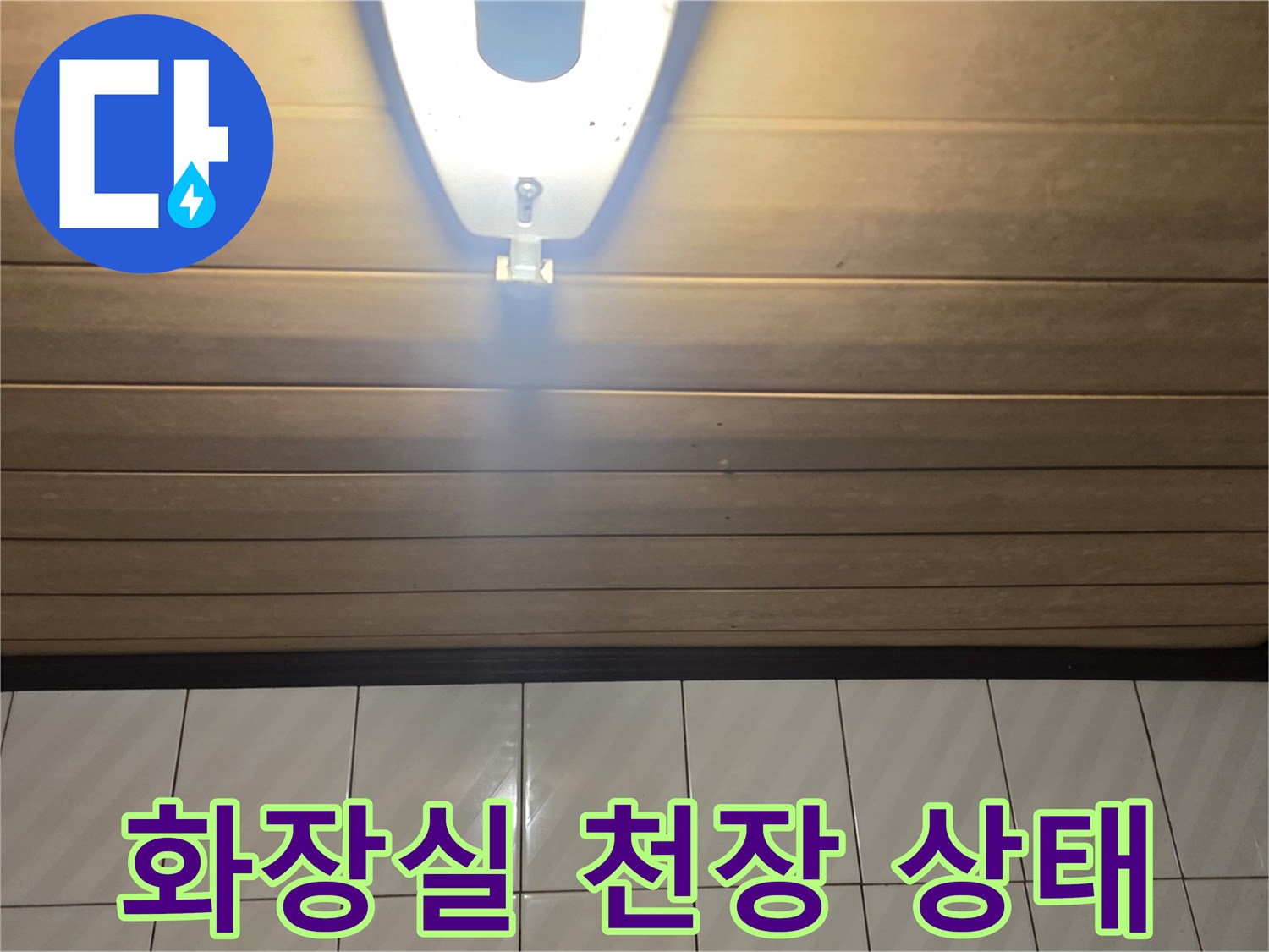 포천 신읍동 화장실의 나무 재질 천장 마감재 모습