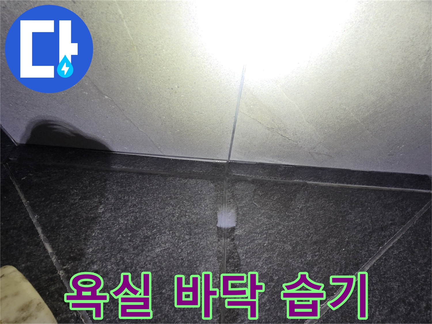 어두운 색의 타일 틈새에 고여 있는 물기 확인