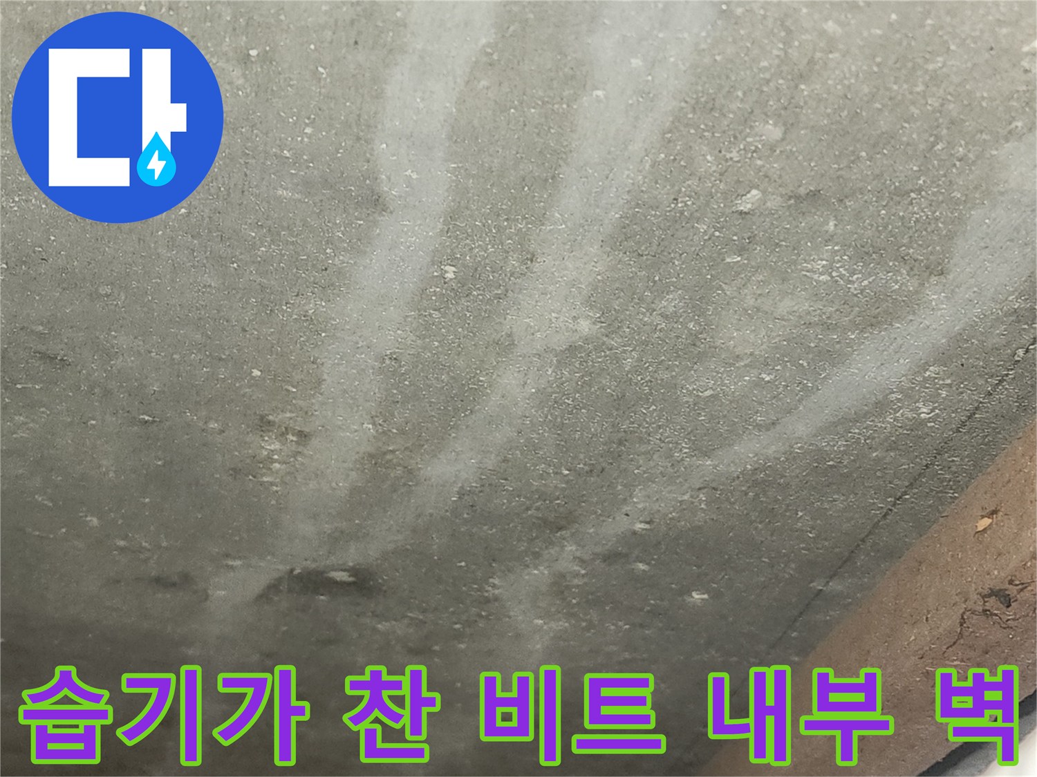 비트 공간 내벽-누수 흔적이 발견된 현장 모습