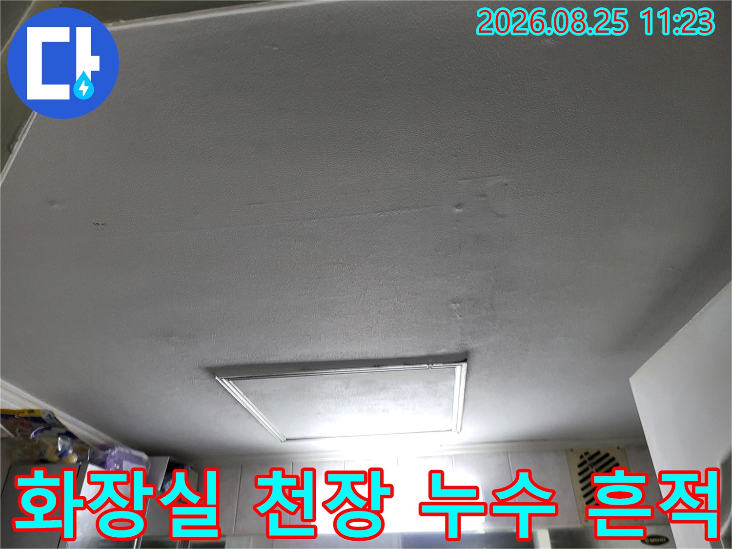고양시 중산동-화장실 천장 면에 나타난 누수 얼룩 및 변색 현상