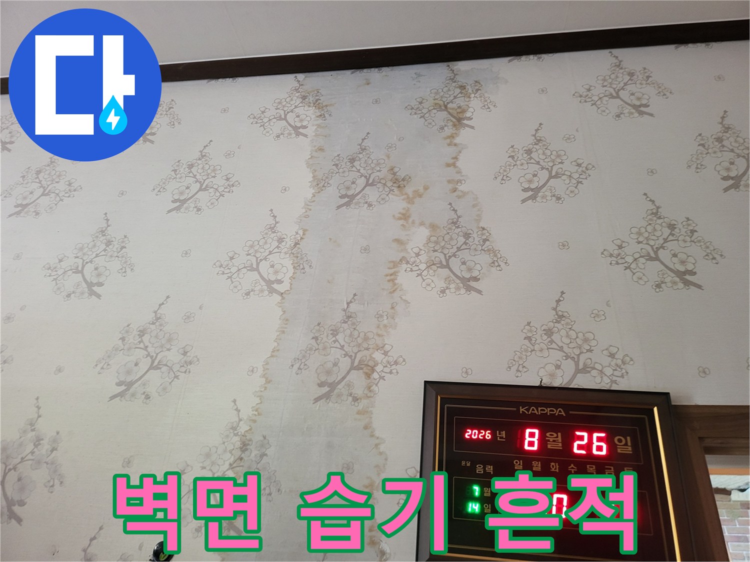 습기로 인해 부풀어 오른 벽지 표면