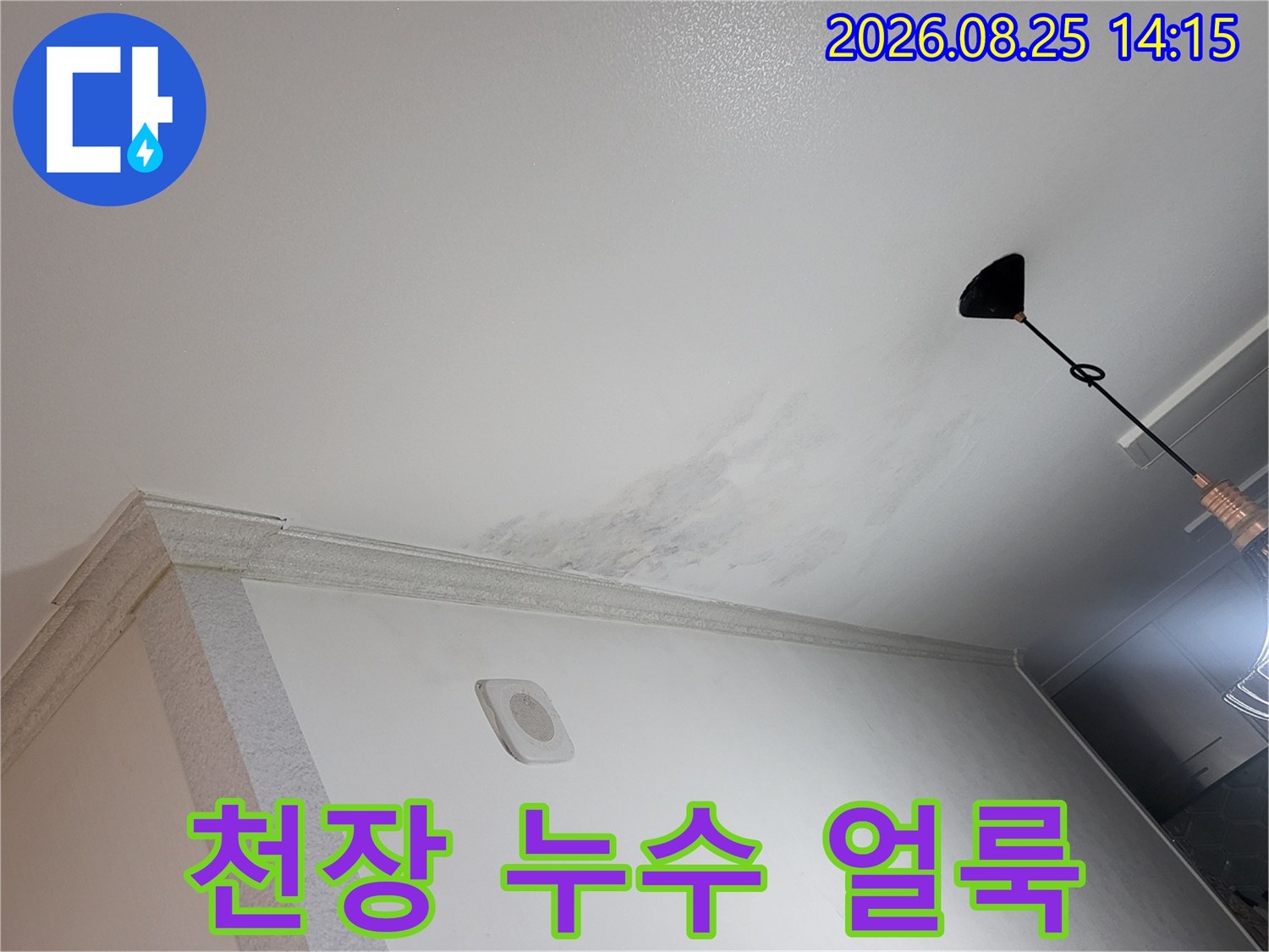 광명 하안동 아파트 천장에 발생한 누수 흔적과 젖은 얼룩