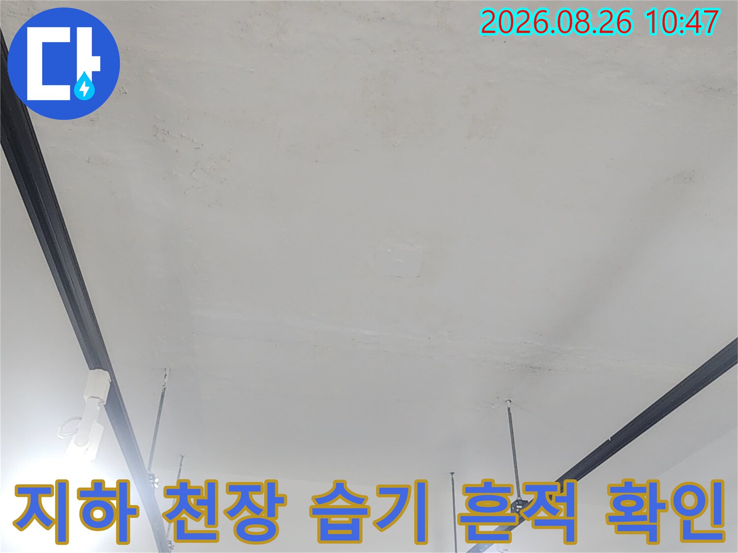 지하층 천장 마감재-물기가 스며든 얼룩 부위 점검