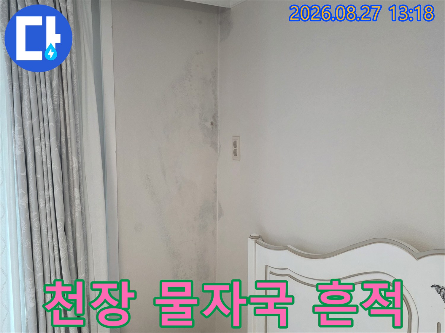 분당 수내동 아파트 천장 벽면에 발생한 넓은 누수 얼룩 현상