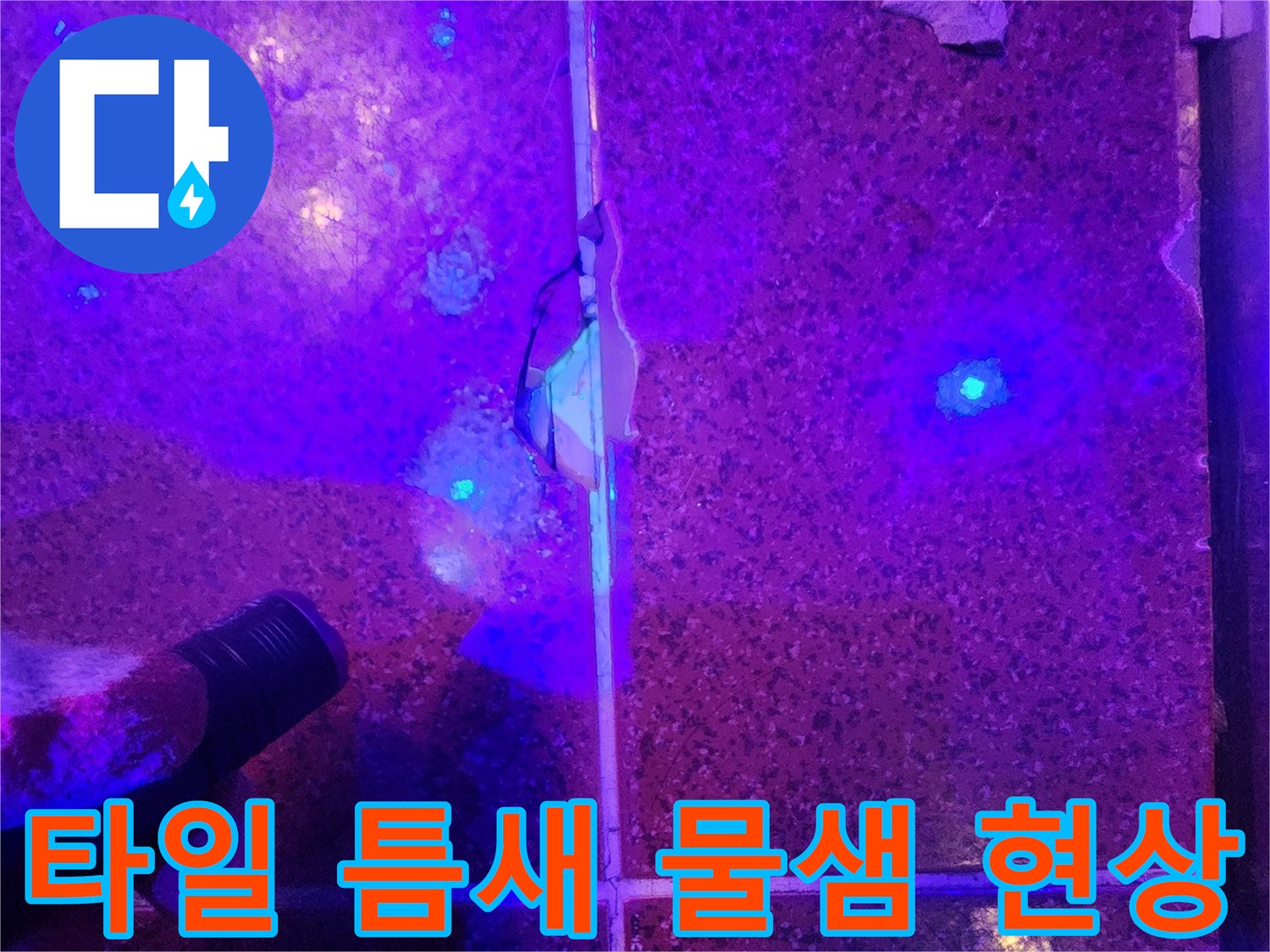 깨진 줄눈 사이로-스며드는 물의 흐름 발견