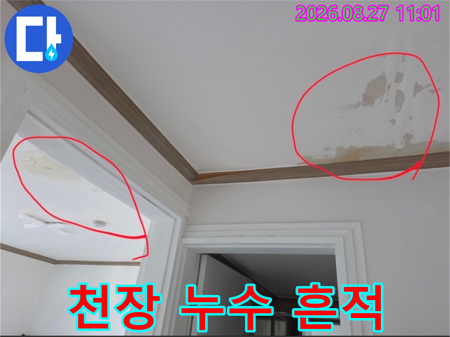 금산읍 아파트-천장 몰딩 주변의 누수 오염 부위