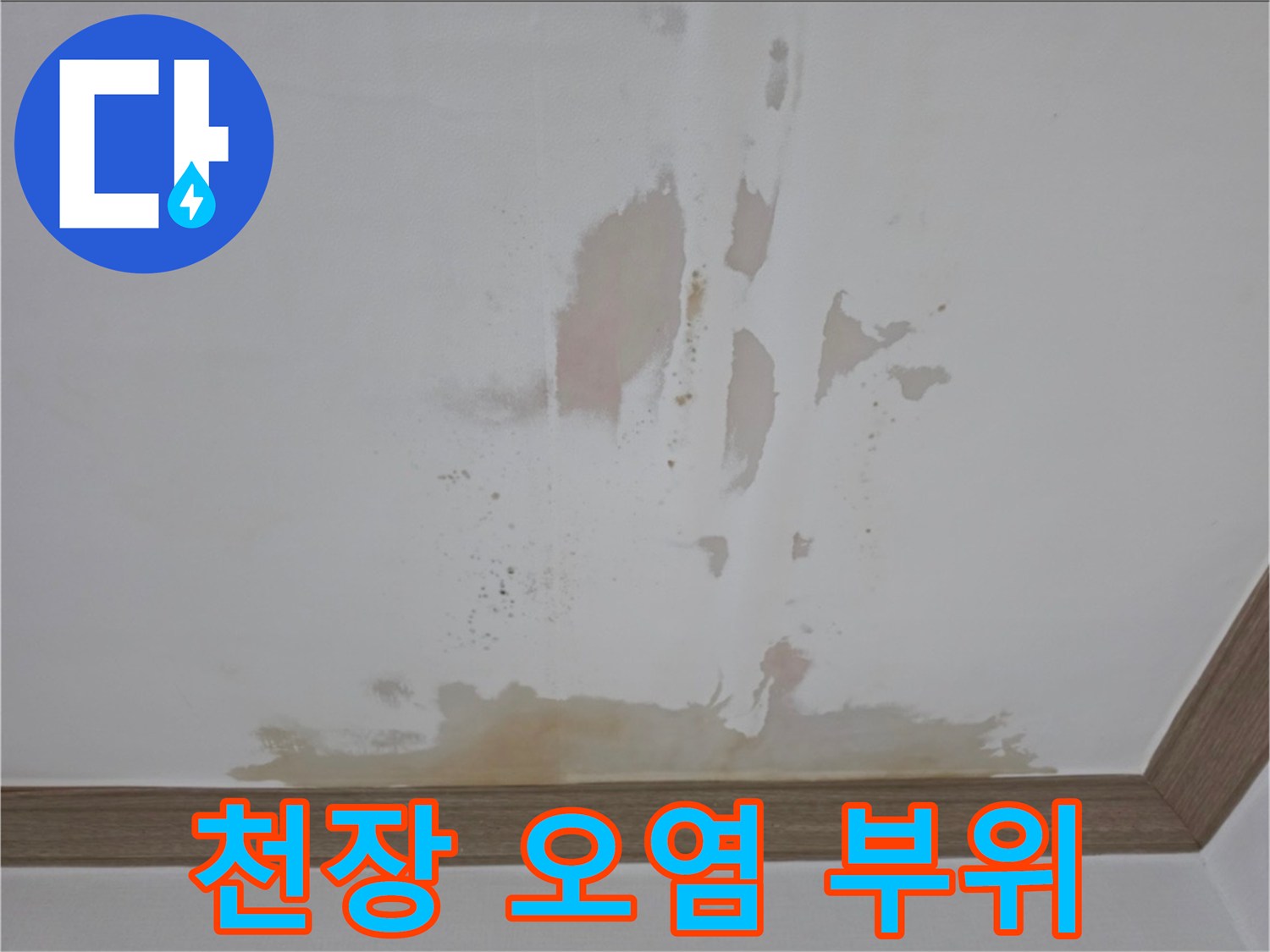 아파트 천장 면에 나타난 갈색 얼룩과 오염 흔적